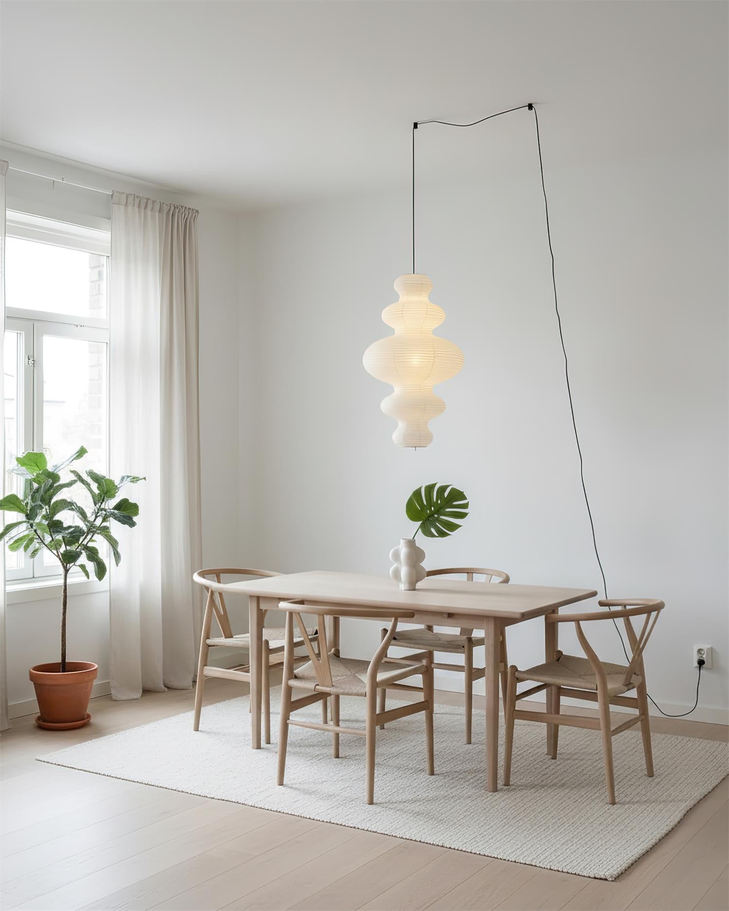 Pendant Light Rice Paper 18.5 in x 32.2 in White Dining Room Kitchen Island Hanging Lamp Sculptural Modern Minimalist | Thomler