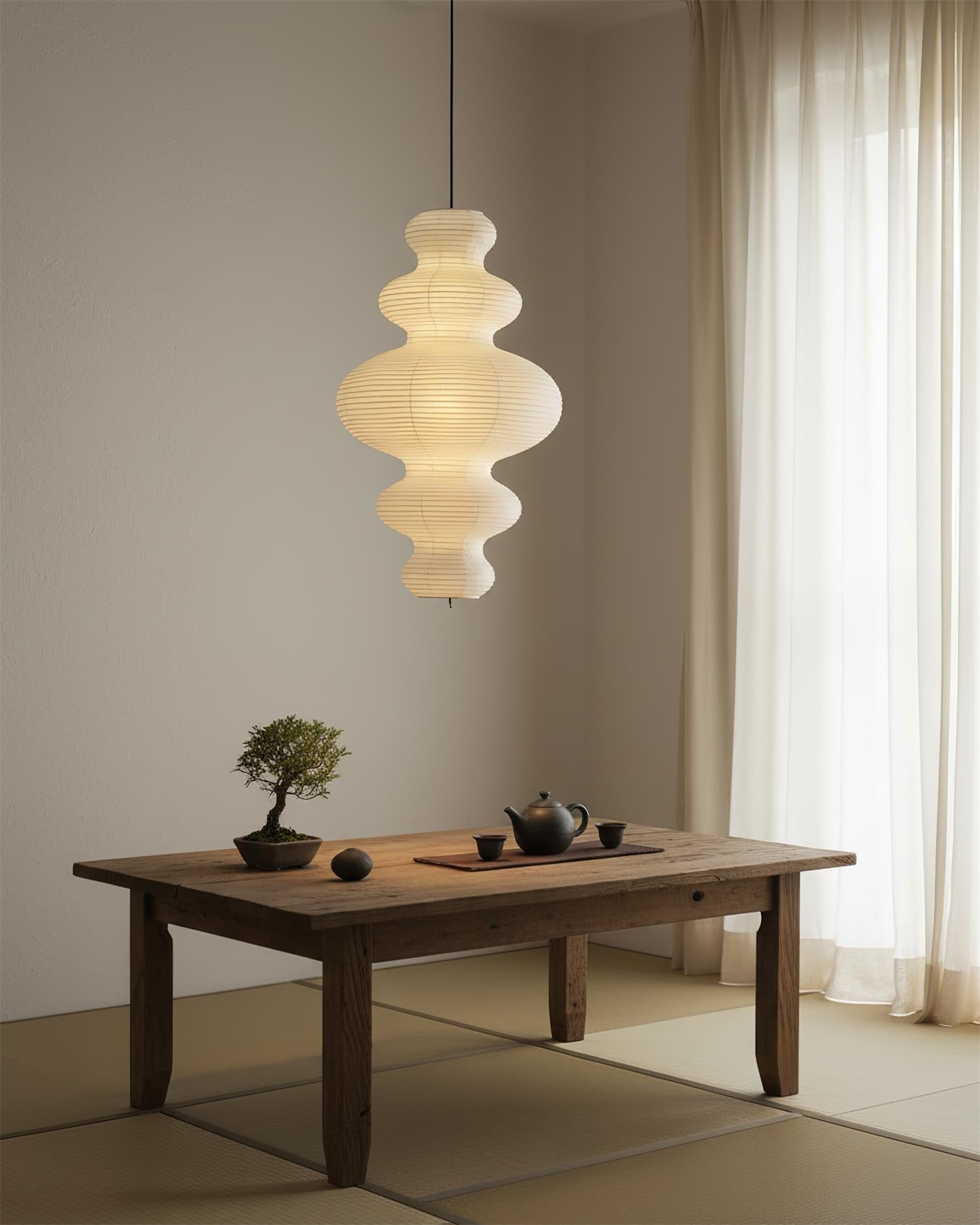 Pendant Light Rice Paper 18.5 in x 32.2 in White Dining Room Kitchen Island Hanging Lamp Sculptural Modern Minimalist | Thomler