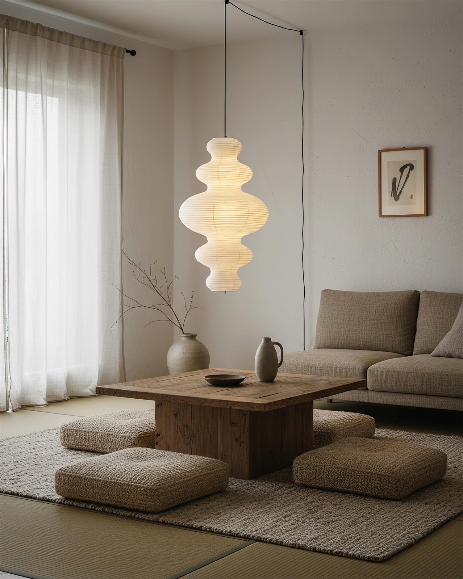 Pendant Light Rice Paper 18.5 in x 32.2 in White Dining Room Kitchen Island Hanging Lamp Sculptural Modern Minimalist | Thomler