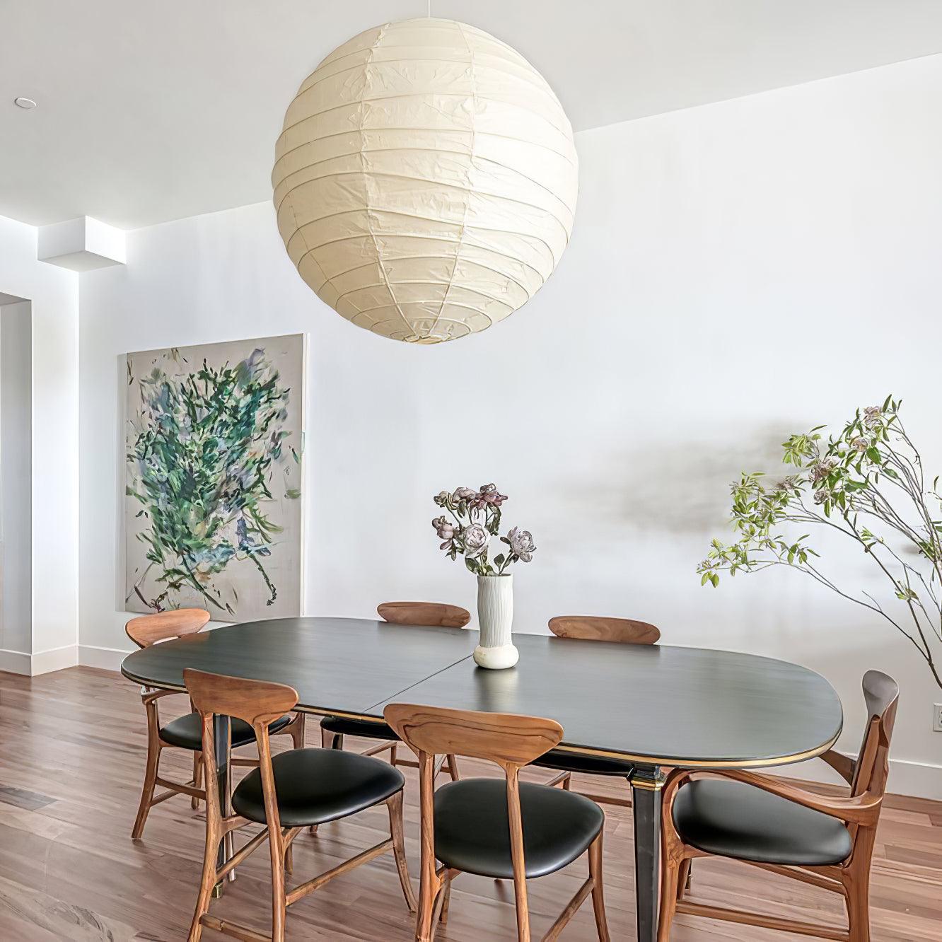 Pendant Light Japanese Washi Paper 17.7 in White Dining Room Living Room Hanging Ceiling Lamp Modern Minimalist Design | Thomler