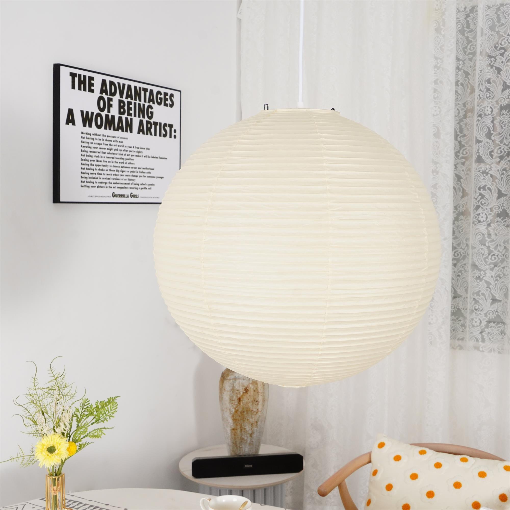 Pendant Light Cotton Paper Shade 19.6 in Adjustable Dining Room Kitchen Island Hanging Ceiling Lamp | Thomler