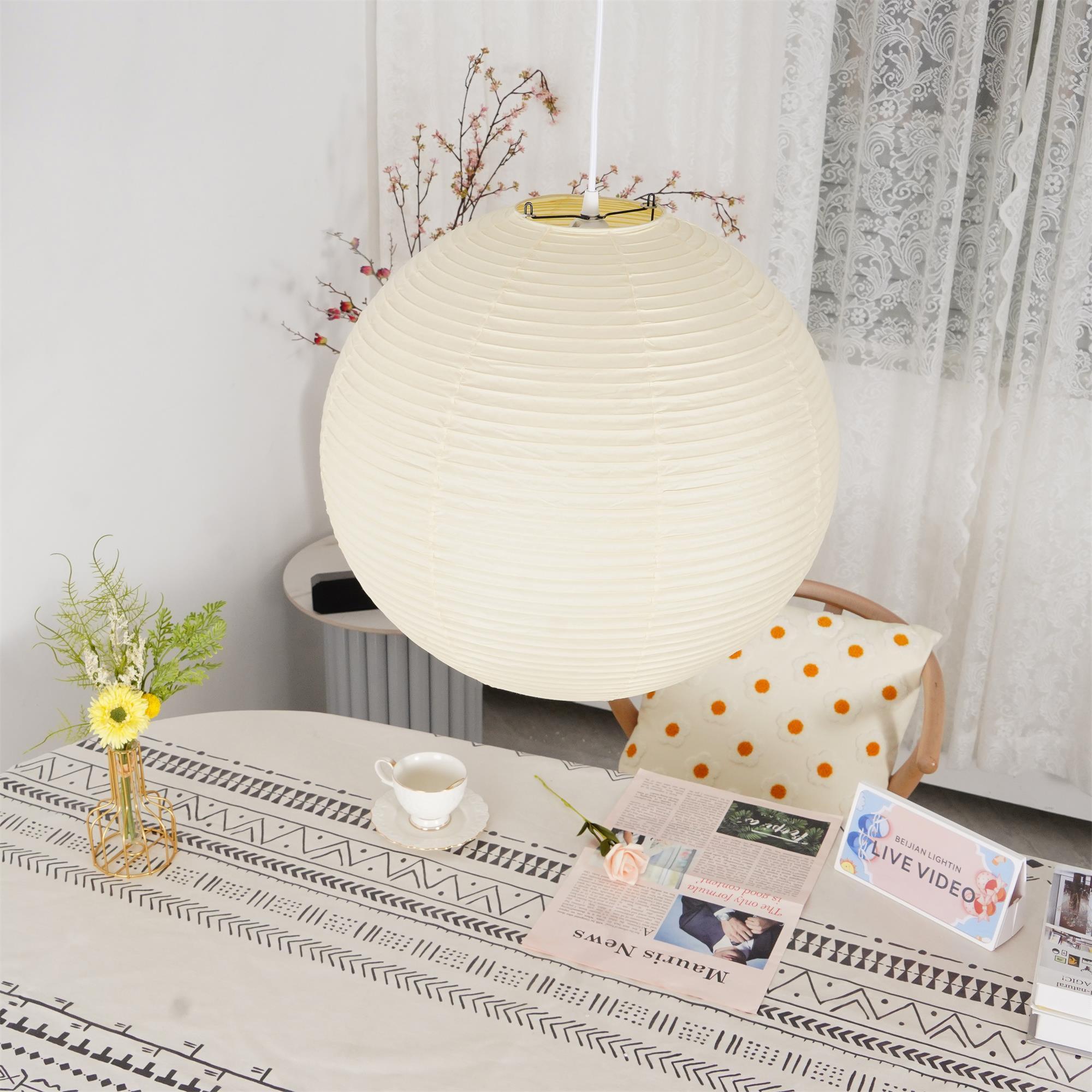 Pendant Light Cotton Paper Shade 19.6 in Adjustable Dining Room Kitchen Island Hanging Ceiling Lamp | Thomler