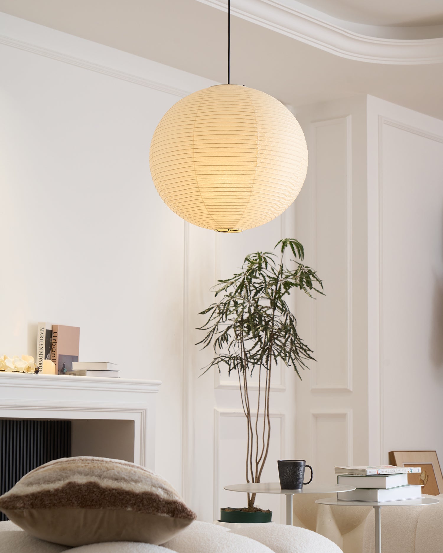Pendant Light Cotton Paper Shade 19.6 in Adjustable Dining Room Kitchen Island Hanging Ceiling Lamp | Thomler