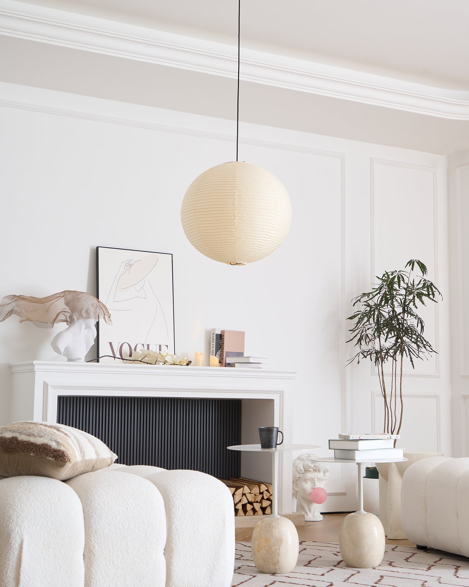 Pendant Light Cotton Paper Shade 19.6 in Adjustable Dining Room Kitchen Island Hanging Ceiling Lamp | Thomler