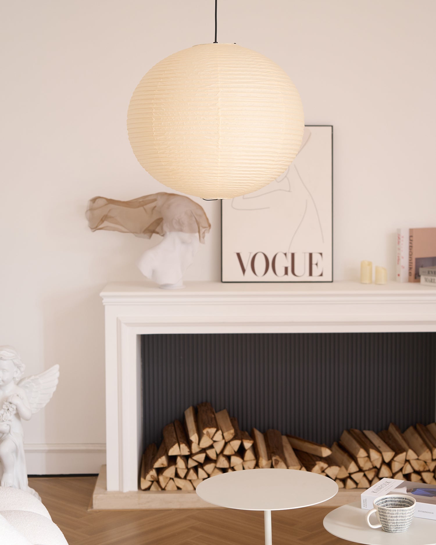 Pendant Light Cotton Paper Shade 19.6 in Adjustable Dining Room Kitchen Island Hanging Ceiling Lamp | Thomler