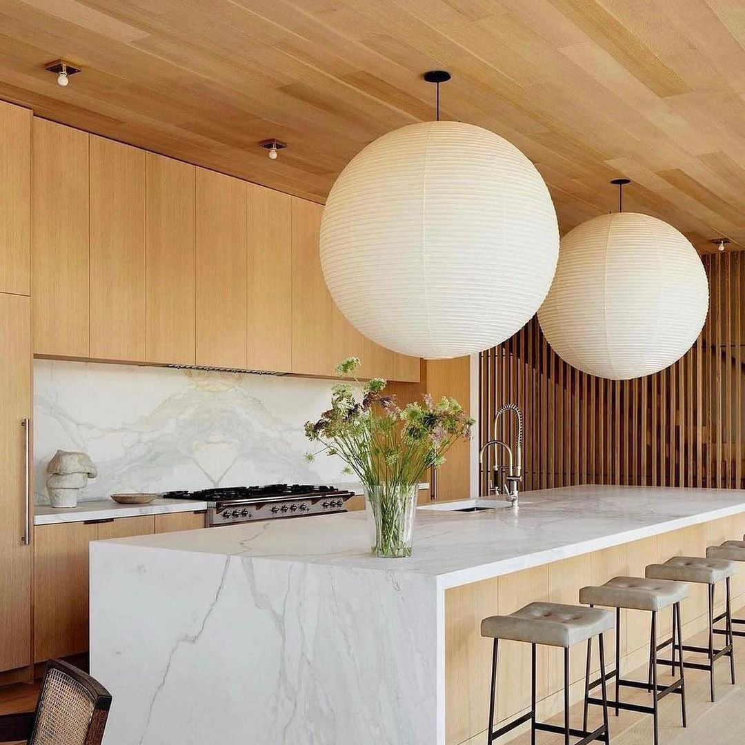 Pendant Light Paper Shade 23.6 in Adjustable Ceiling White Living Room Dining Room Modern Hanging Lamp | Thomler