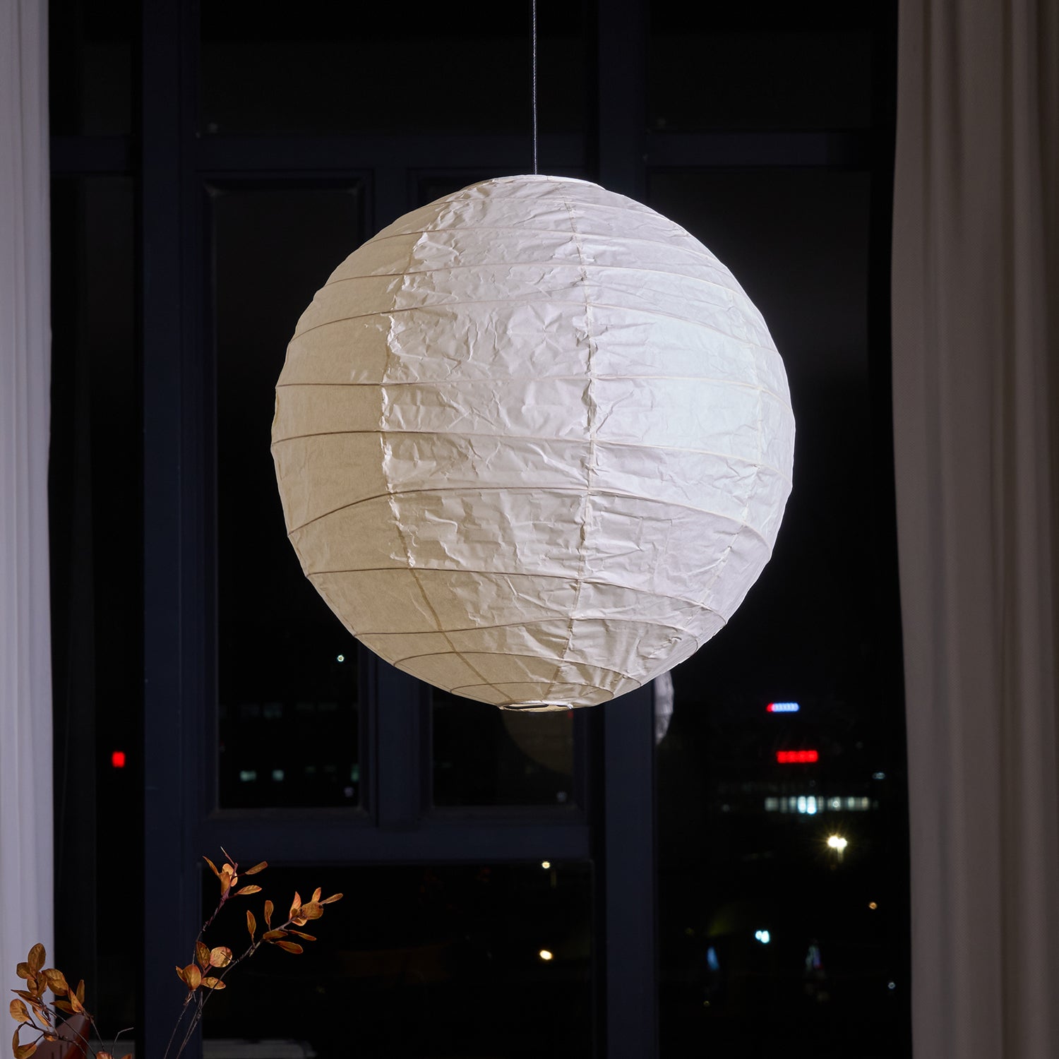 Pendant Light Japanese Washi Paper 17.7 in White Dining Room Living Room Hanging Ceiling Lamp Modern Minimalist Design | Thomler