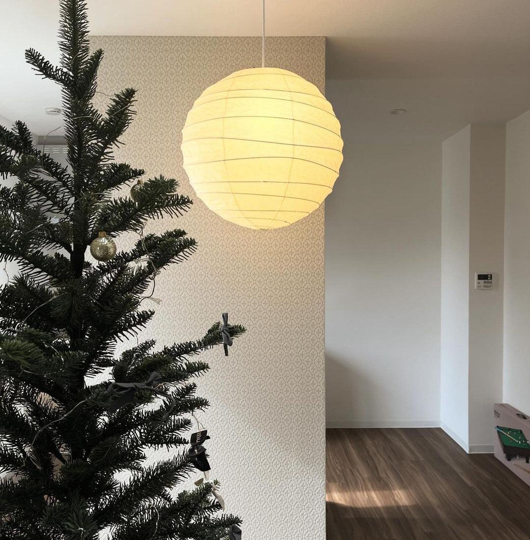 Pendant Light Japanese Washi Paper 17.7 in White Dining Room Living Room Hanging Ceiling Lamp Modern Minimalist Design | Thomler