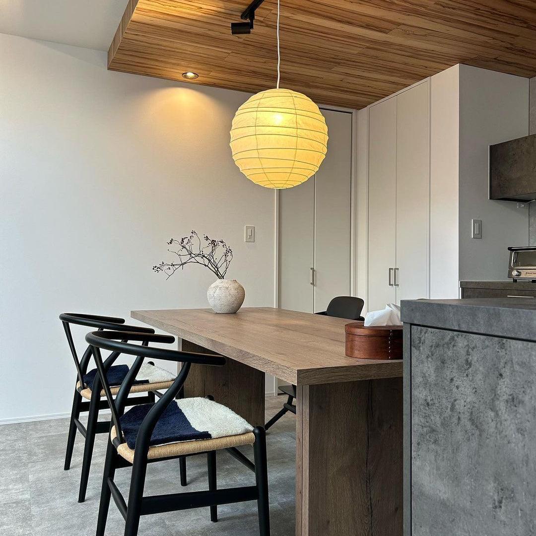 Pendant Light Japanese Washi Paper 17.7 in White Dining Room Living Room Hanging Ceiling Lamp Modern Minimalist Design | Thomler
