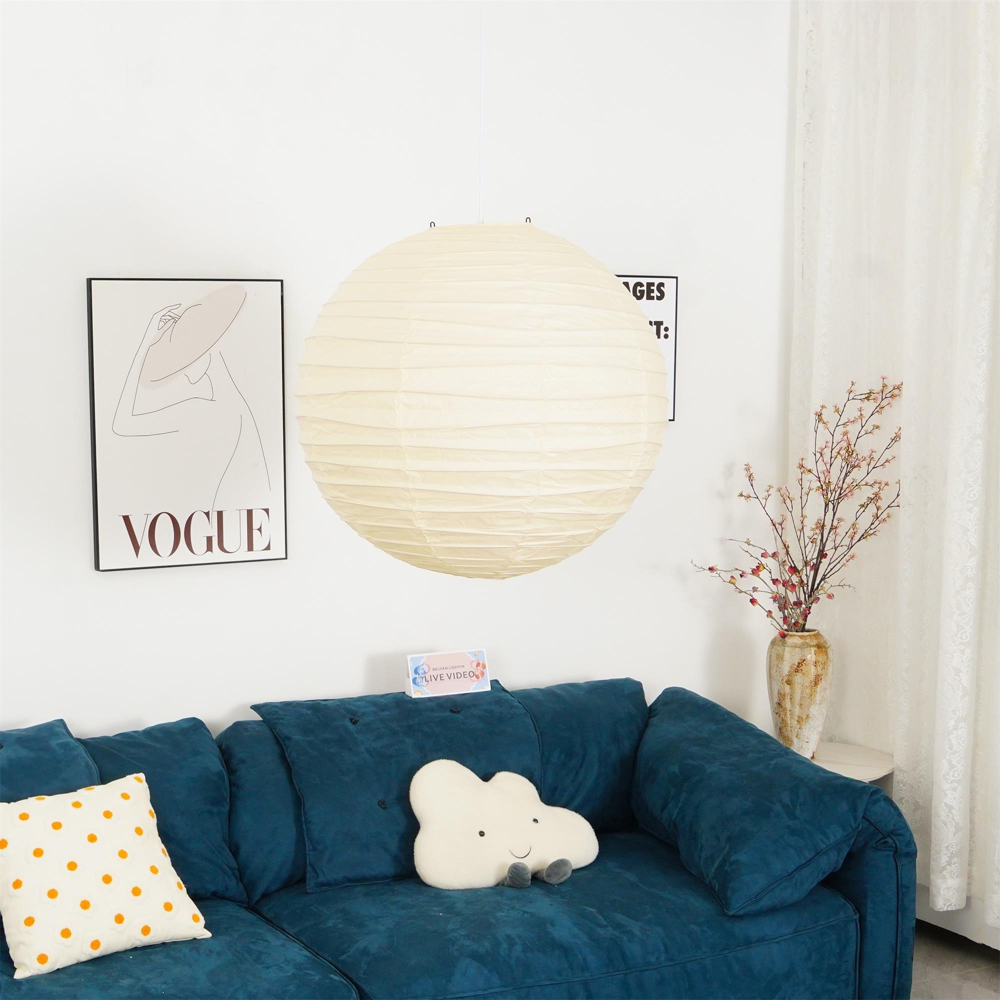 Pendant Light Japanese Washi Paper 17.7 in White Dining Room Living Room Hanging Ceiling Lamp Modern Minimalist Design | Thomler