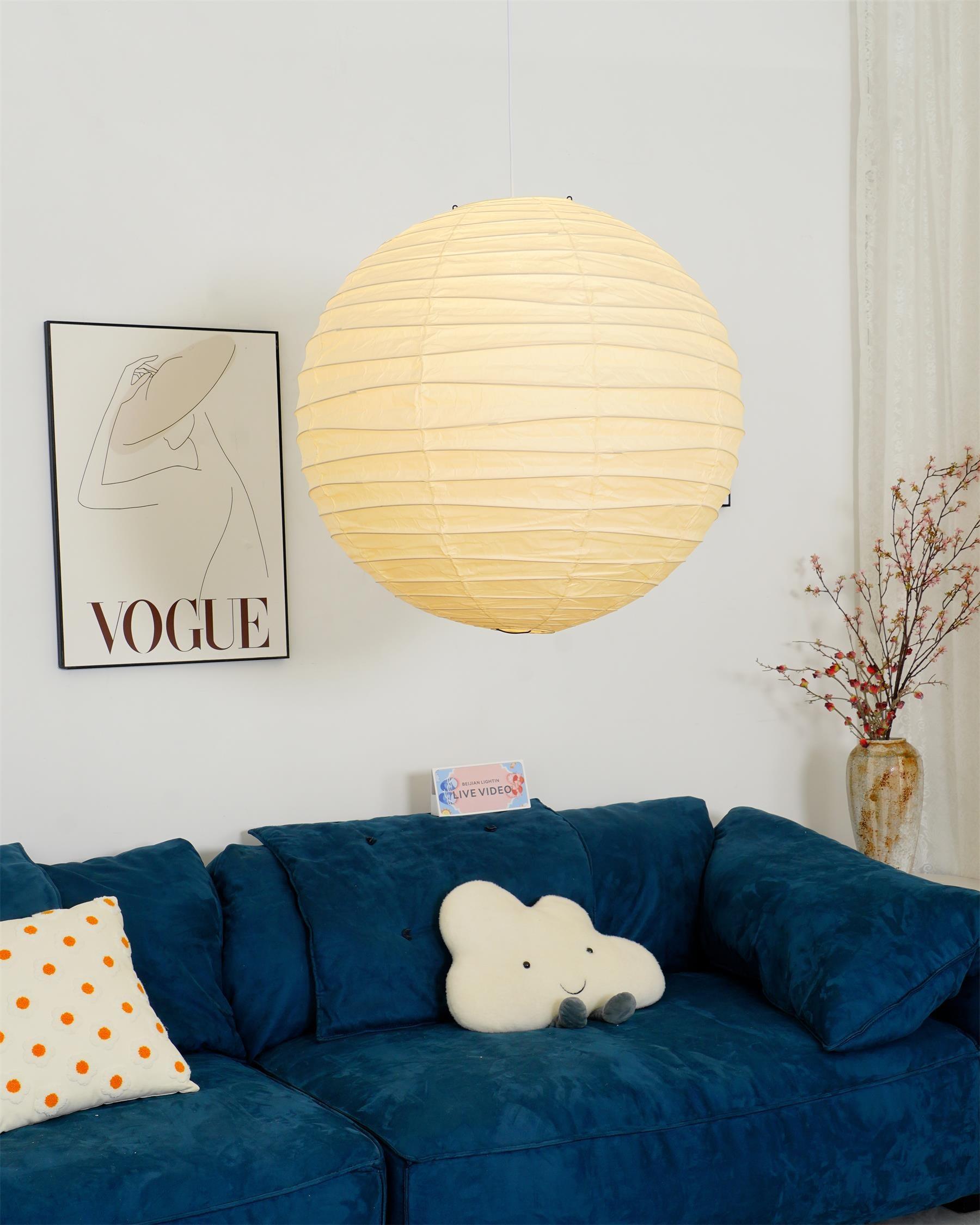 Pendant Light Japanese Washi Paper 17.7 in White Dining Room Living Room Hanging Ceiling Lamp Modern Minimalist Design | Thomler
