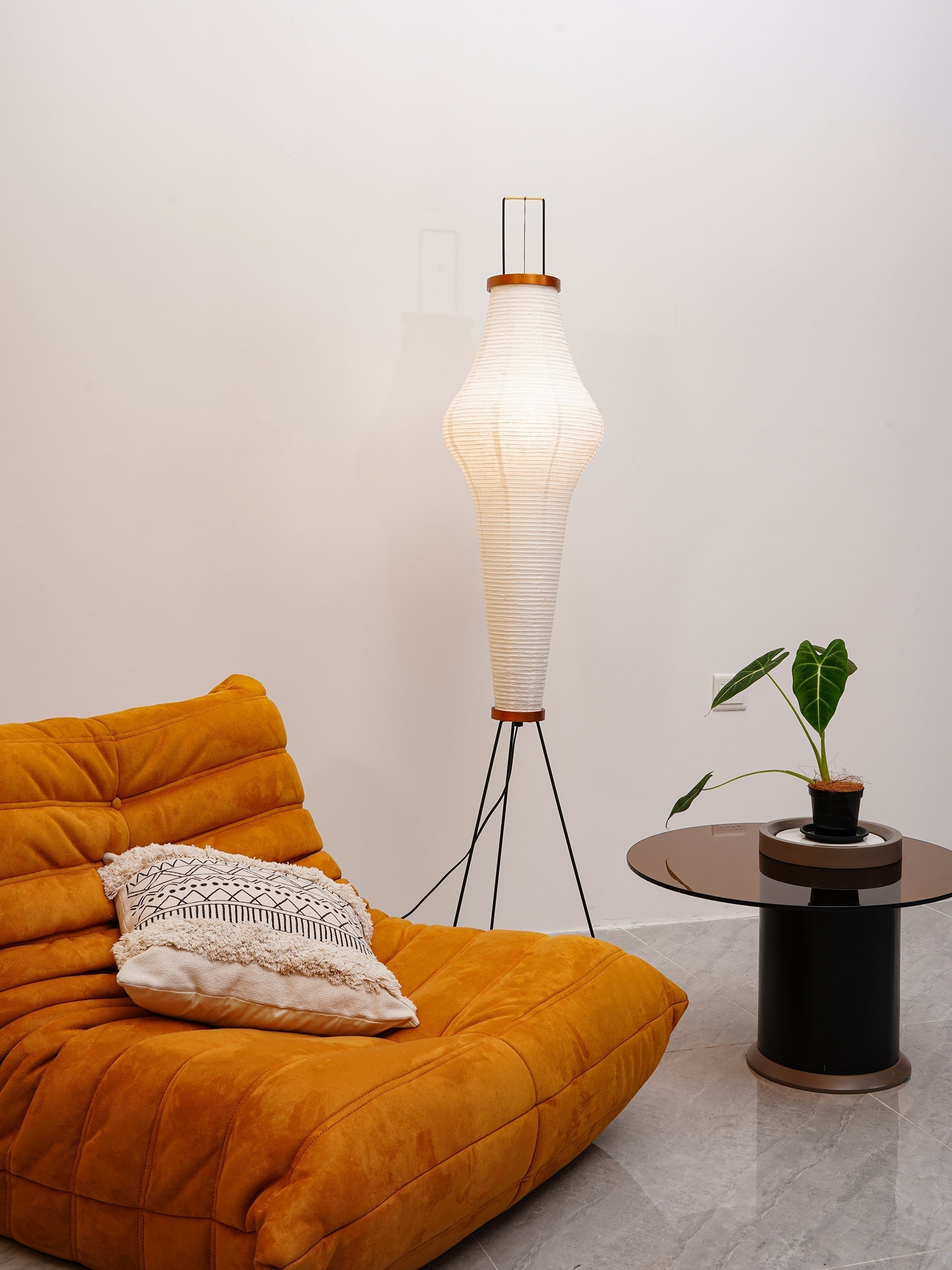 Floor Lamp Mulberry Paper Shade Ø 50.0 cm (19.7") White Living Room Bedroom Japandi Japanese Style Reading Light | Thomler