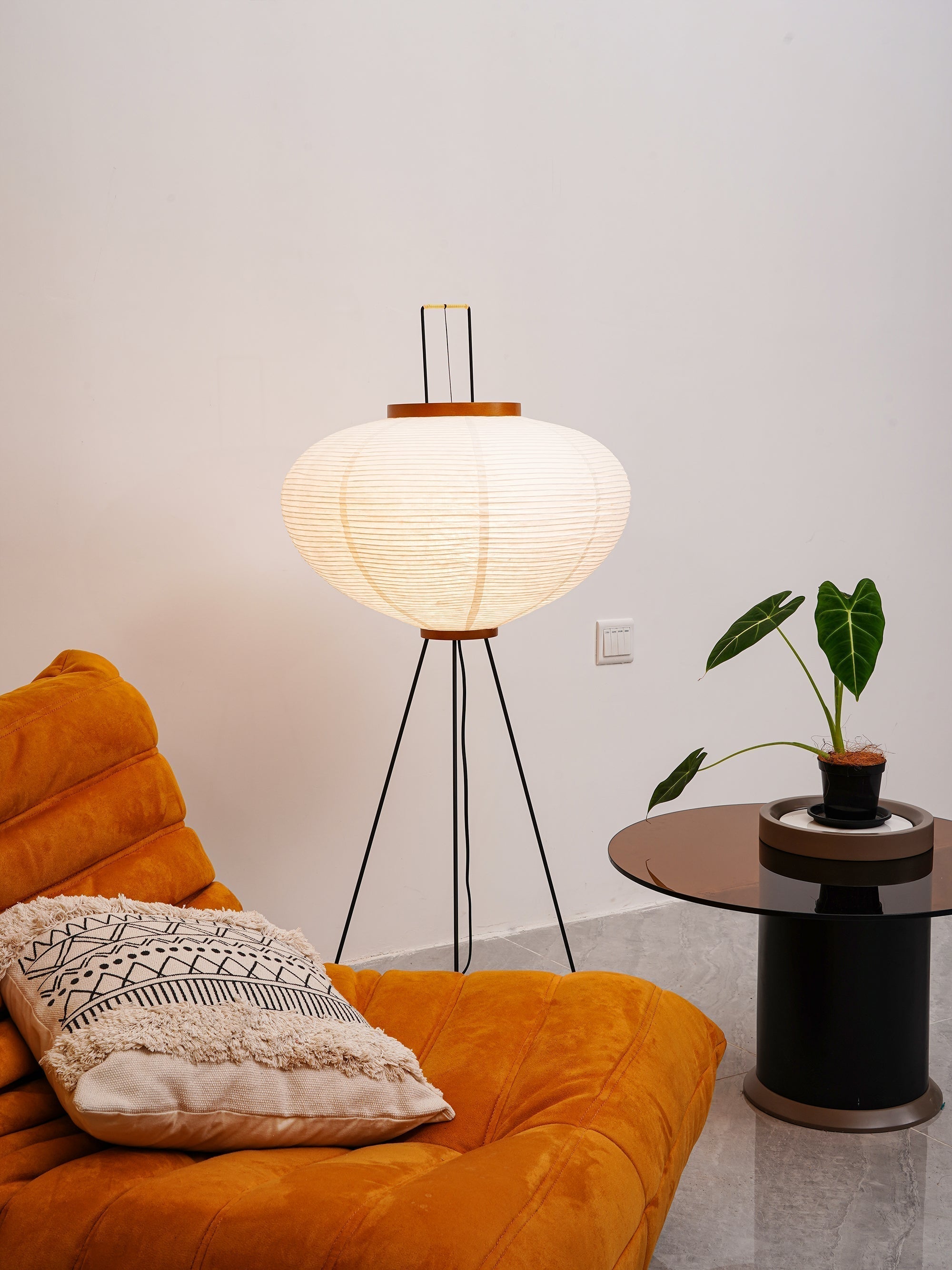 Floor Lamp Mulberry Paper Shade Ø 50.0 cm (19.7") White Living Room Bedroom Japandi Japanese Style Reading Light | Thomler