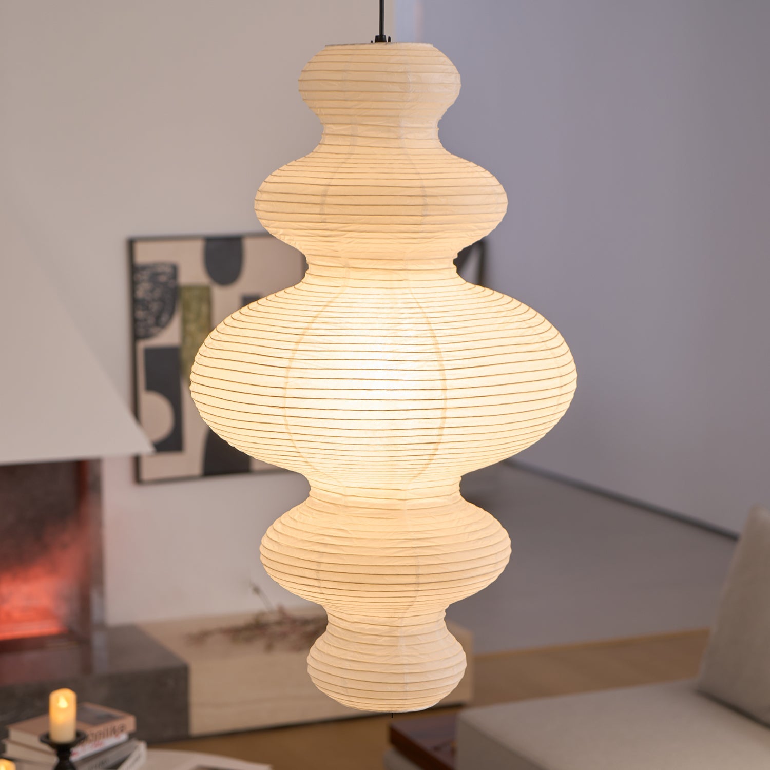 Pendant Light Rice Paper 18.5 in White Dining Room Hanging Ceiling Lamp Adjustable Cord Minimalist Japanese Style | Thomler