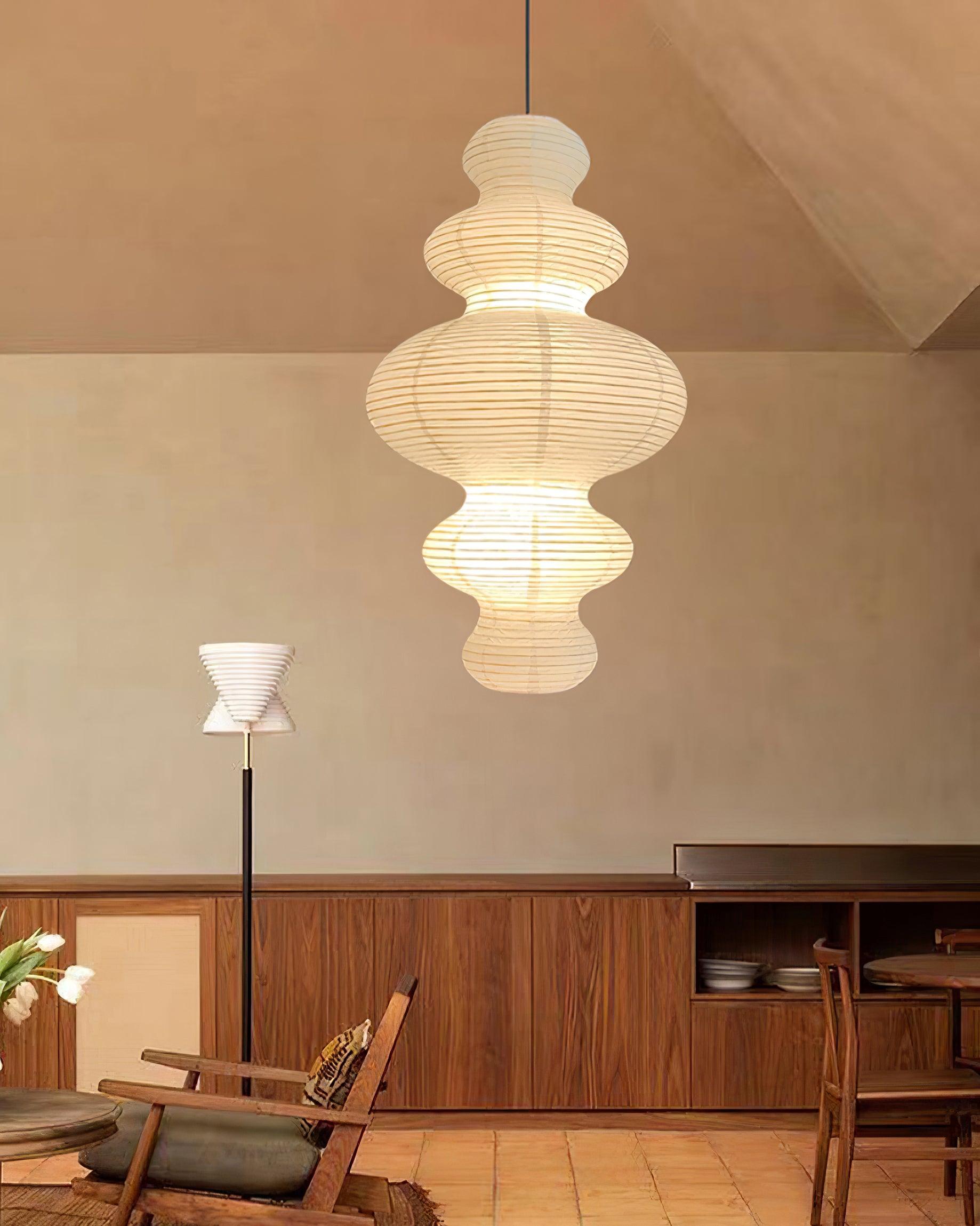 Pendant Light Rice Paper 18.5 in White Dining Room Hanging Ceiling Lamp Adjustable Cord Minimalist Japanese Style | Thomler