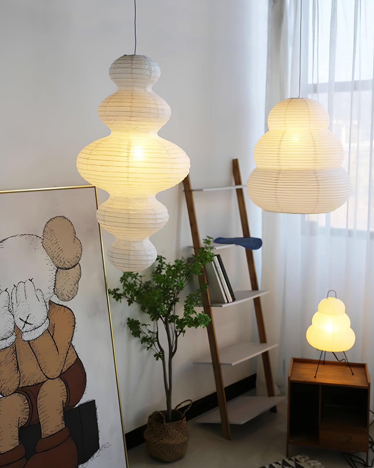 Pendant Light Rice Paper 18.5 in White Dining Room Hanging Ceiling Lamp Adjustable Cord Minimalist Japanese Style | Thomler
