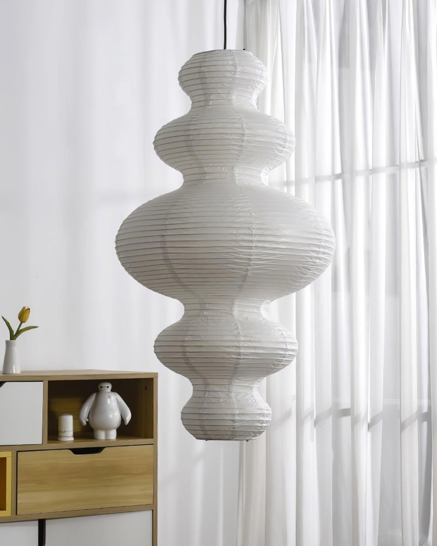 Pendant Light Rice Paper 18.5 in White Dining Room Hanging Ceiling Lamp Adjustable Cord Minimalist Japanese Style | Thomler