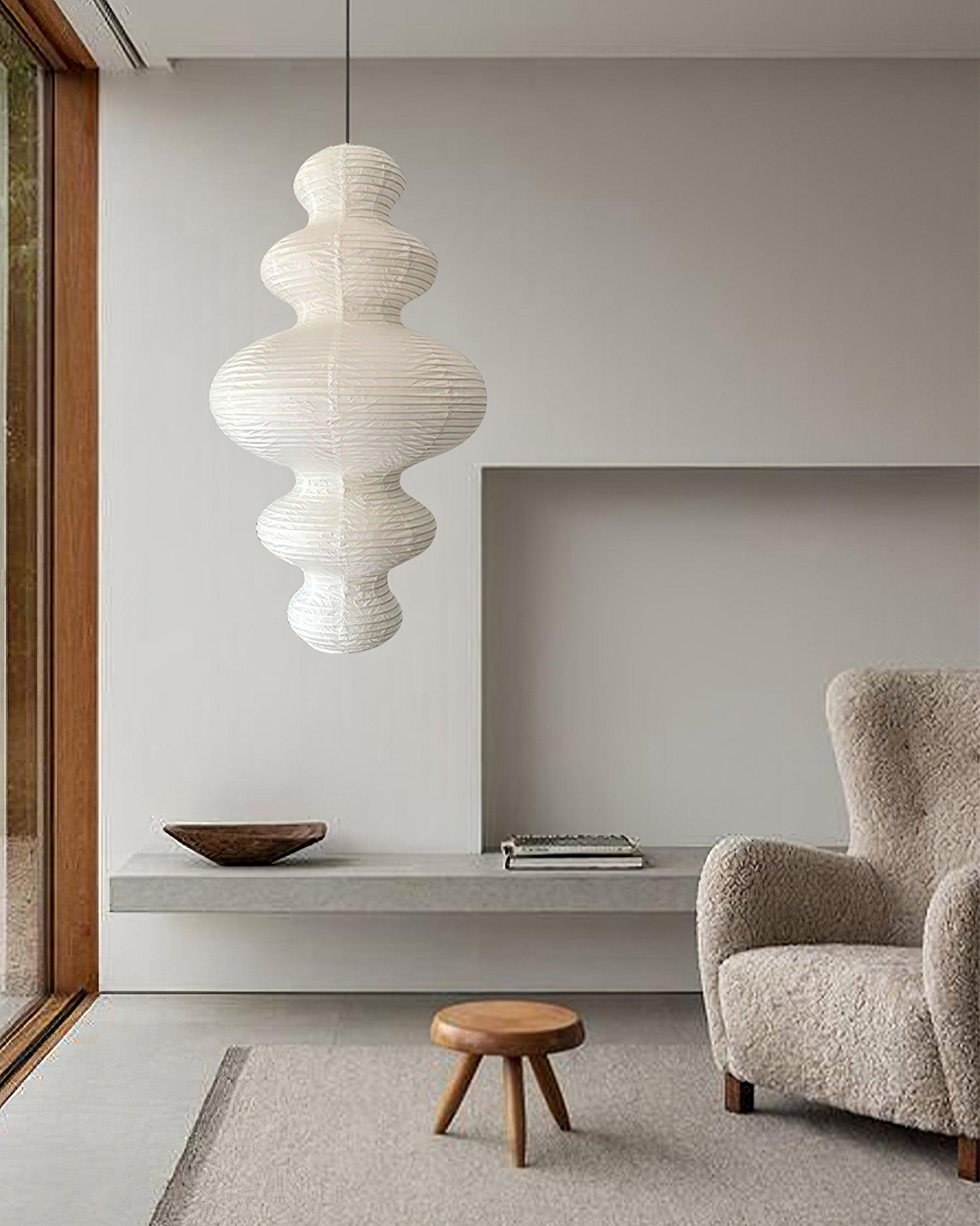 Pendant Light Rice Paper 18.5 in White Dining Room Hanging Ceiling Lamp Adjustable Cord Minimalist Japanese Style | Thomler