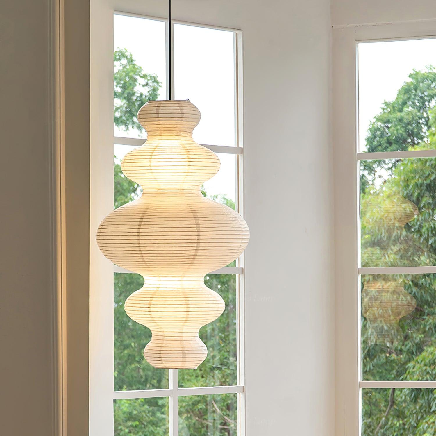 Pendant Light Rice Paper 18.5 in White Dining Room Hanging Ceiling Lamp Adjustable Cord Minimalist Japanese Style | Thomler