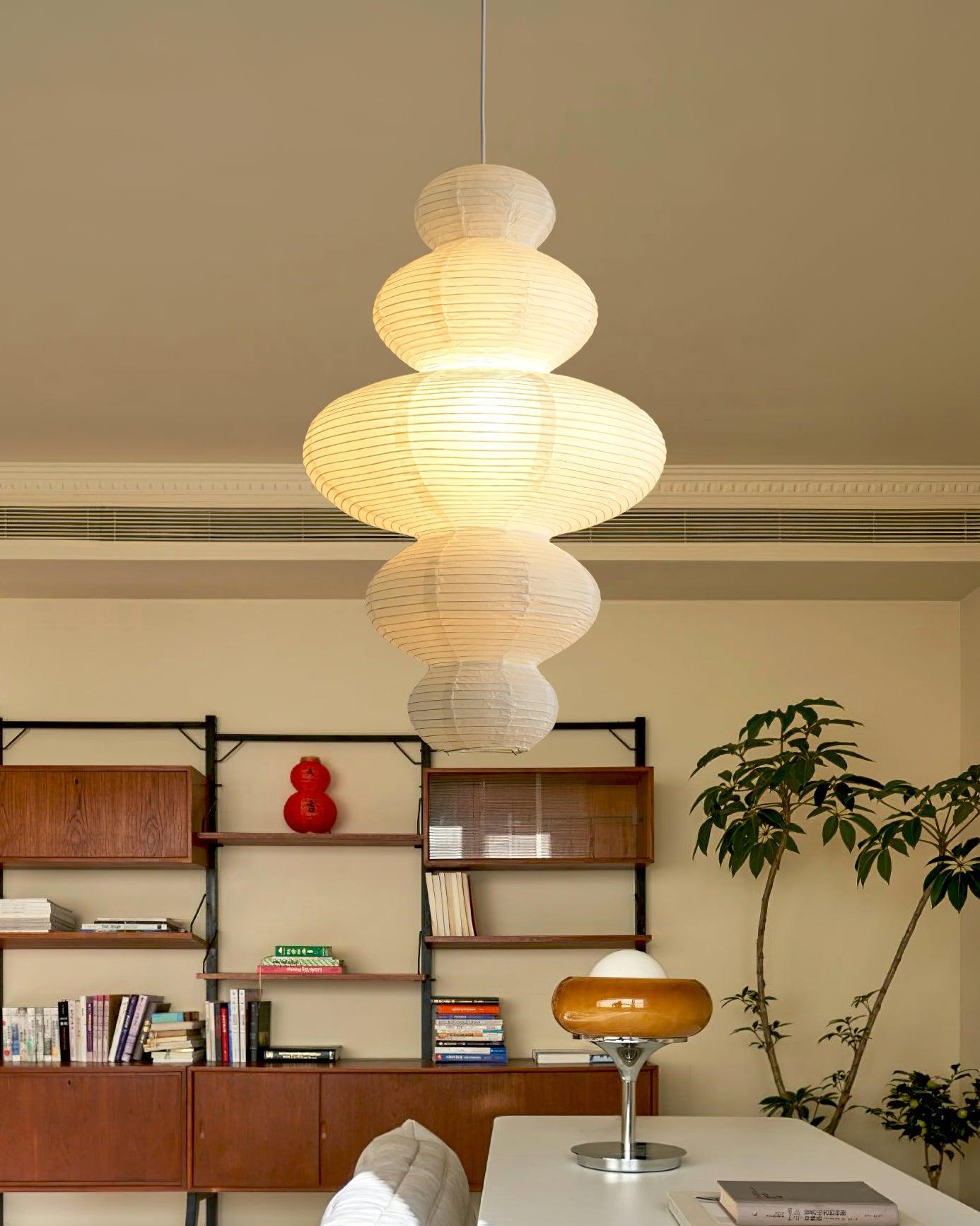 Pendant Light Rice Paper 18.5 in White Dining Room Hanging Ceiling Lamp Adjustable Cord Minimalist Japanese Style | Thomler