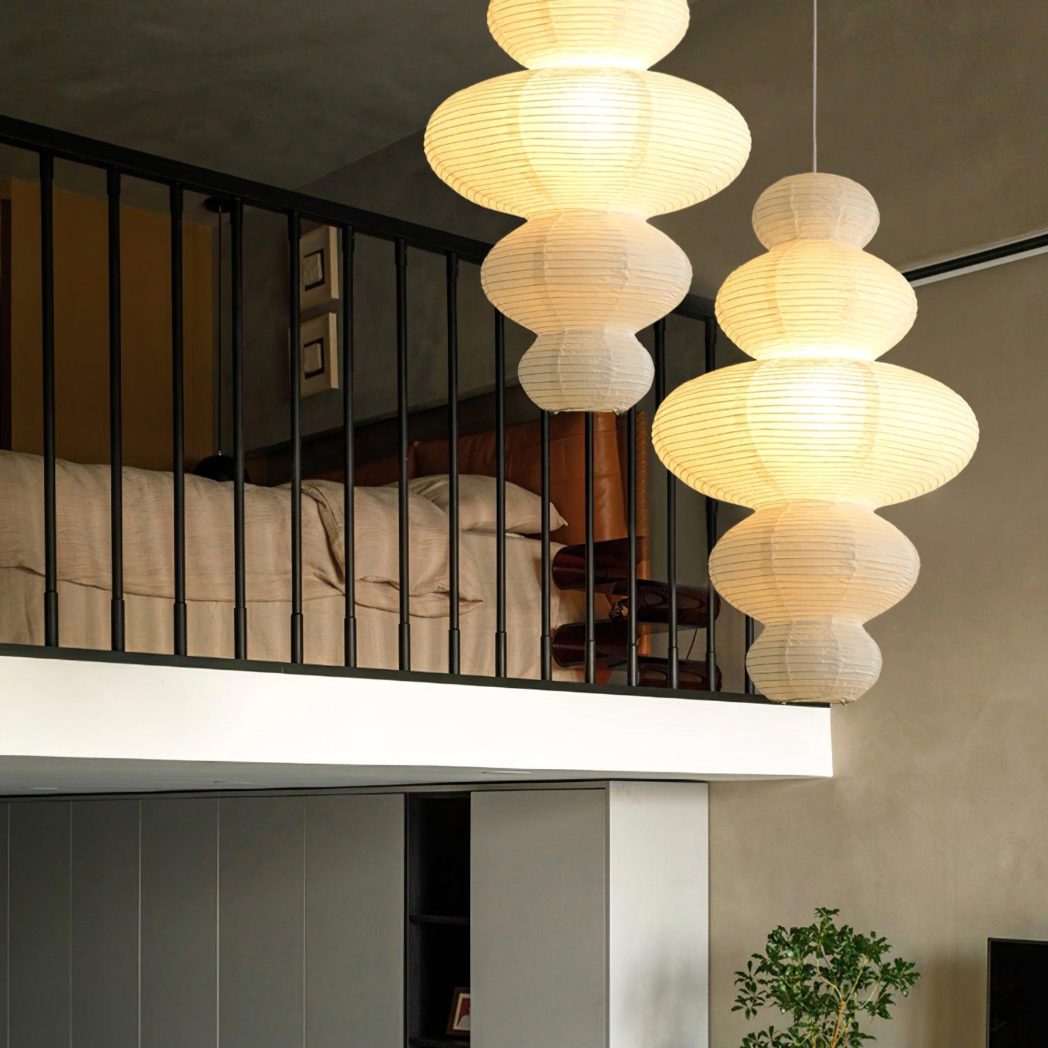 Pendant Light Rice Paper 18.5 in White Dining Room Hanging Ceiling Lamp Adjustable Cord Minimalist Japanese Style | Thomler