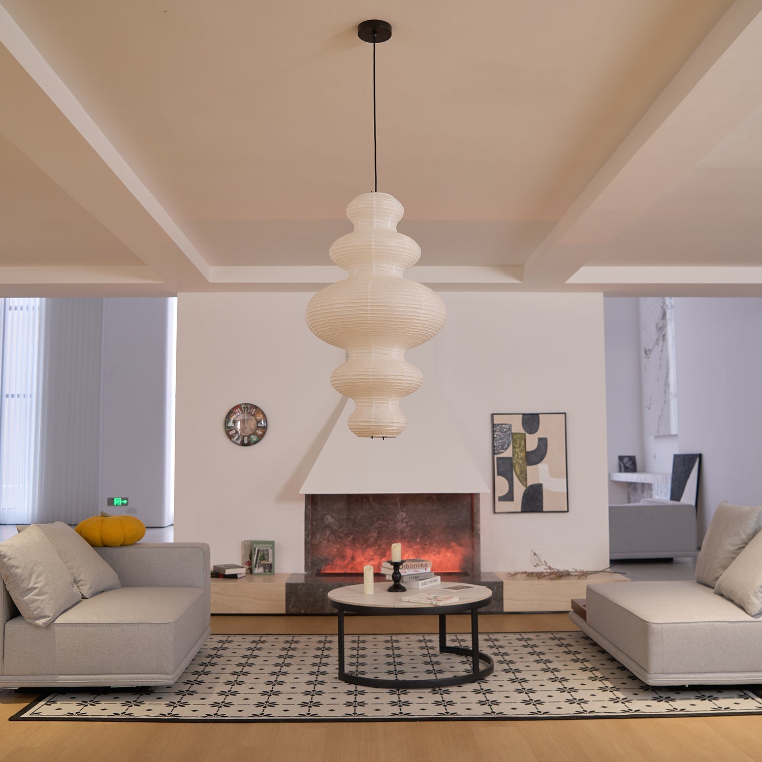 Pendant Light Rice Paper 18.5 in White Dining Room Hanging Ceiling Lamp Adjustable Cord Minimalist Japanese Style | Thomler