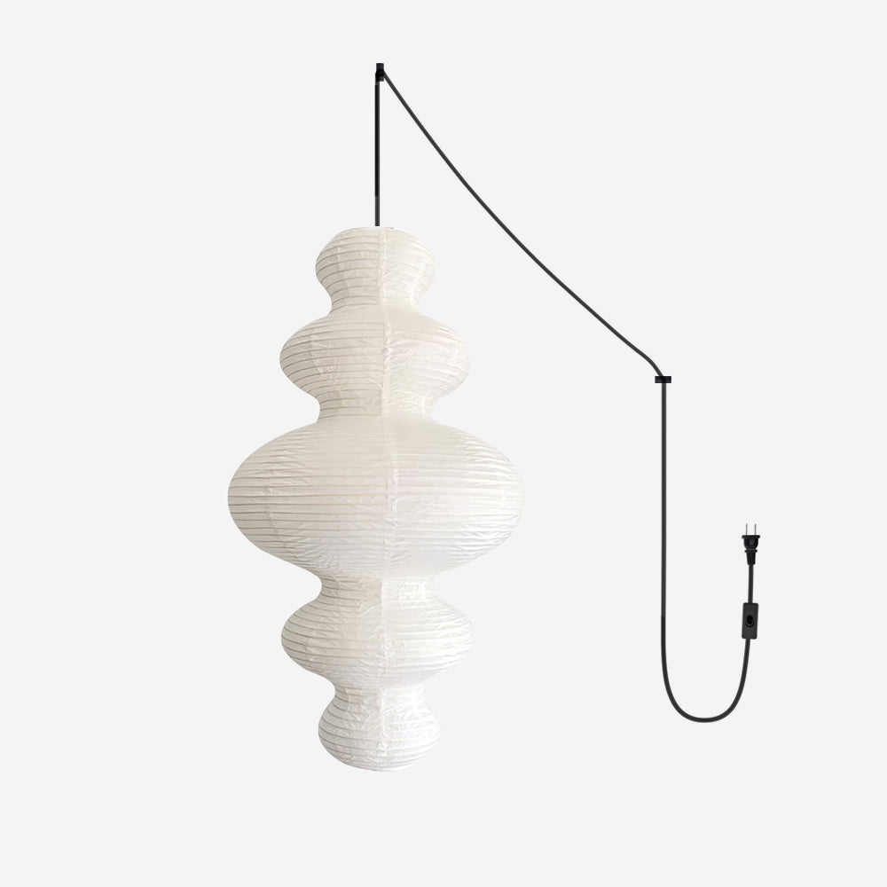 Pendant Light Rice Paper 18.5 in x 32.2 in White Dining Room Kitchen Island Hanging Lamp Sculptural Modern Minimalist | Thomler