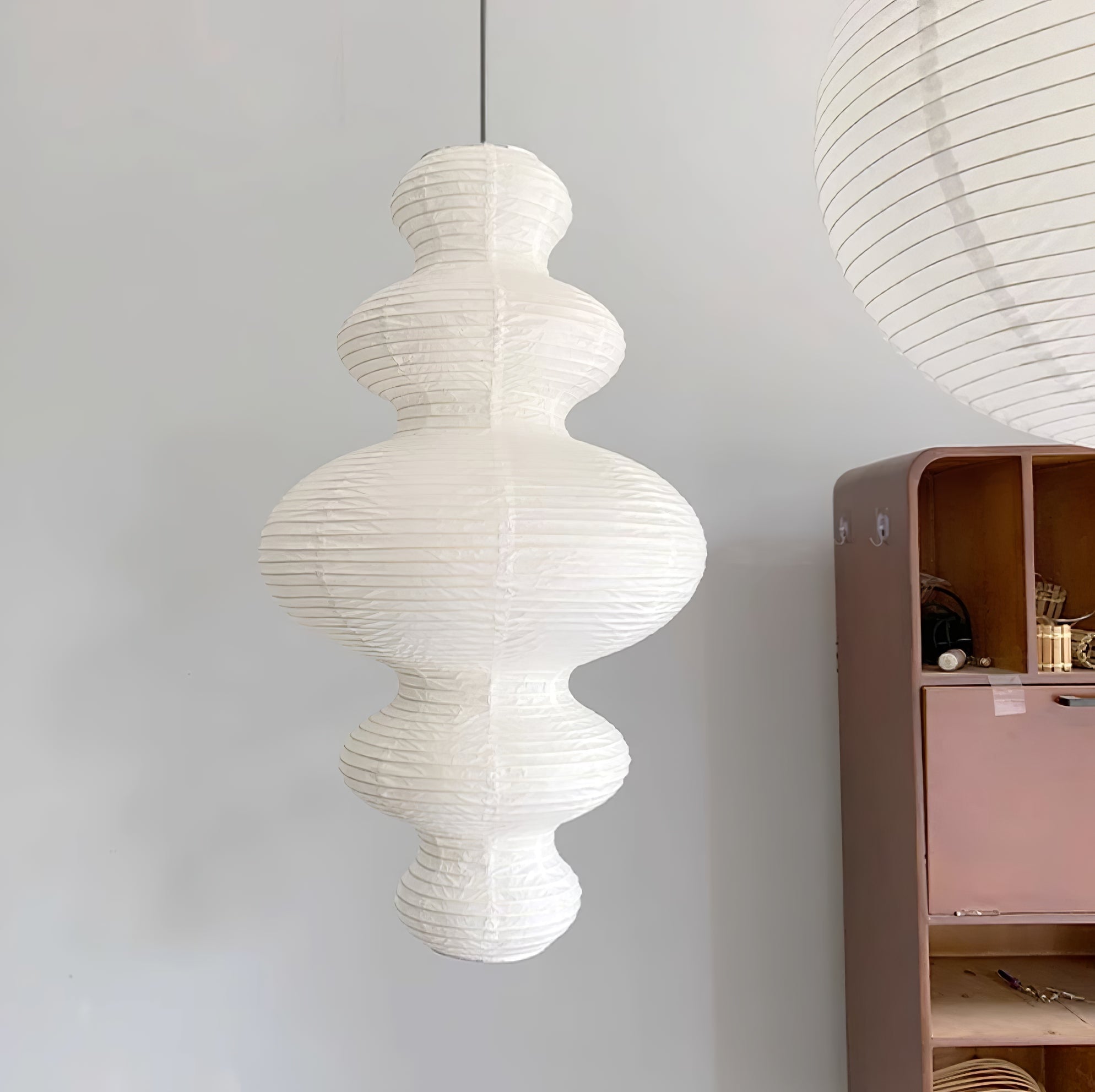 Pendant Light Rice Paper 18.5 in x 32.2 in White Dining Room Kitchen Island Hanging Lamp Sculptural Modern Minimalist | Thomler