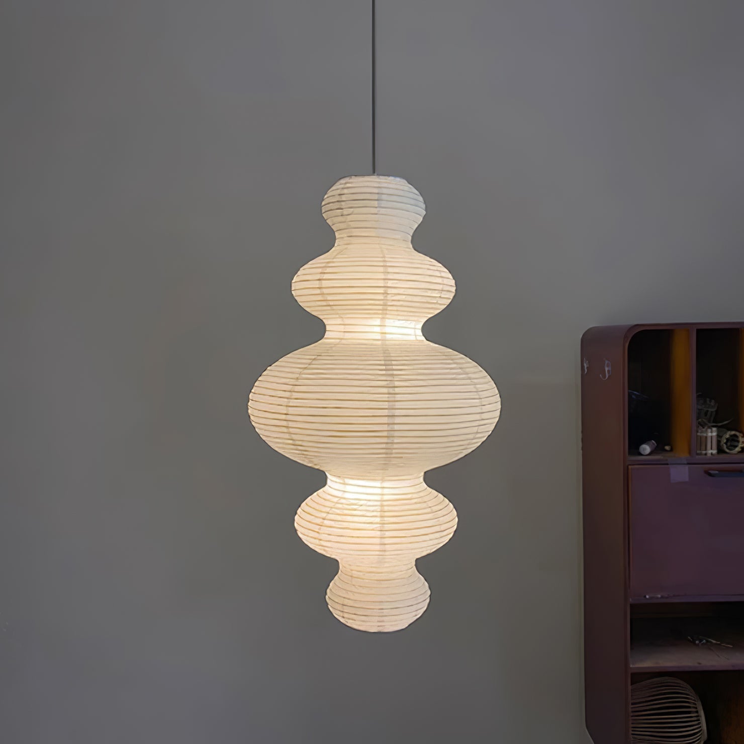 Pendant Light Rice Paper 18.5 in x 32.2 in White Dining Room Kitchen Island Hanging Lamp Sculptural Modern Minimalist | Thomler