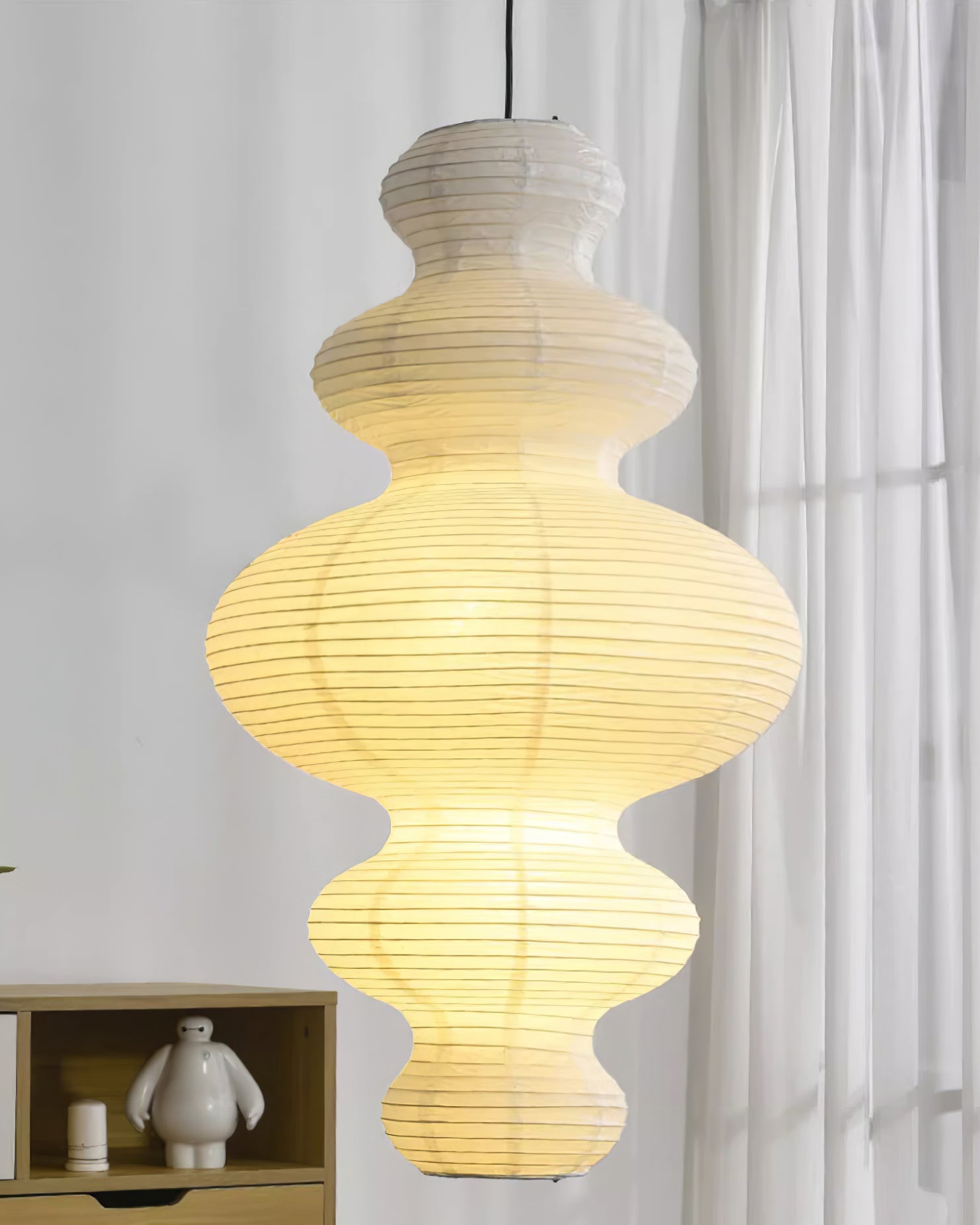 Pendant Light Rice Paper 18.5 in x 32.2 in White Dining Room Kitchen Island Hanging Lamp Sculptural Modern Minimalist | Thomler