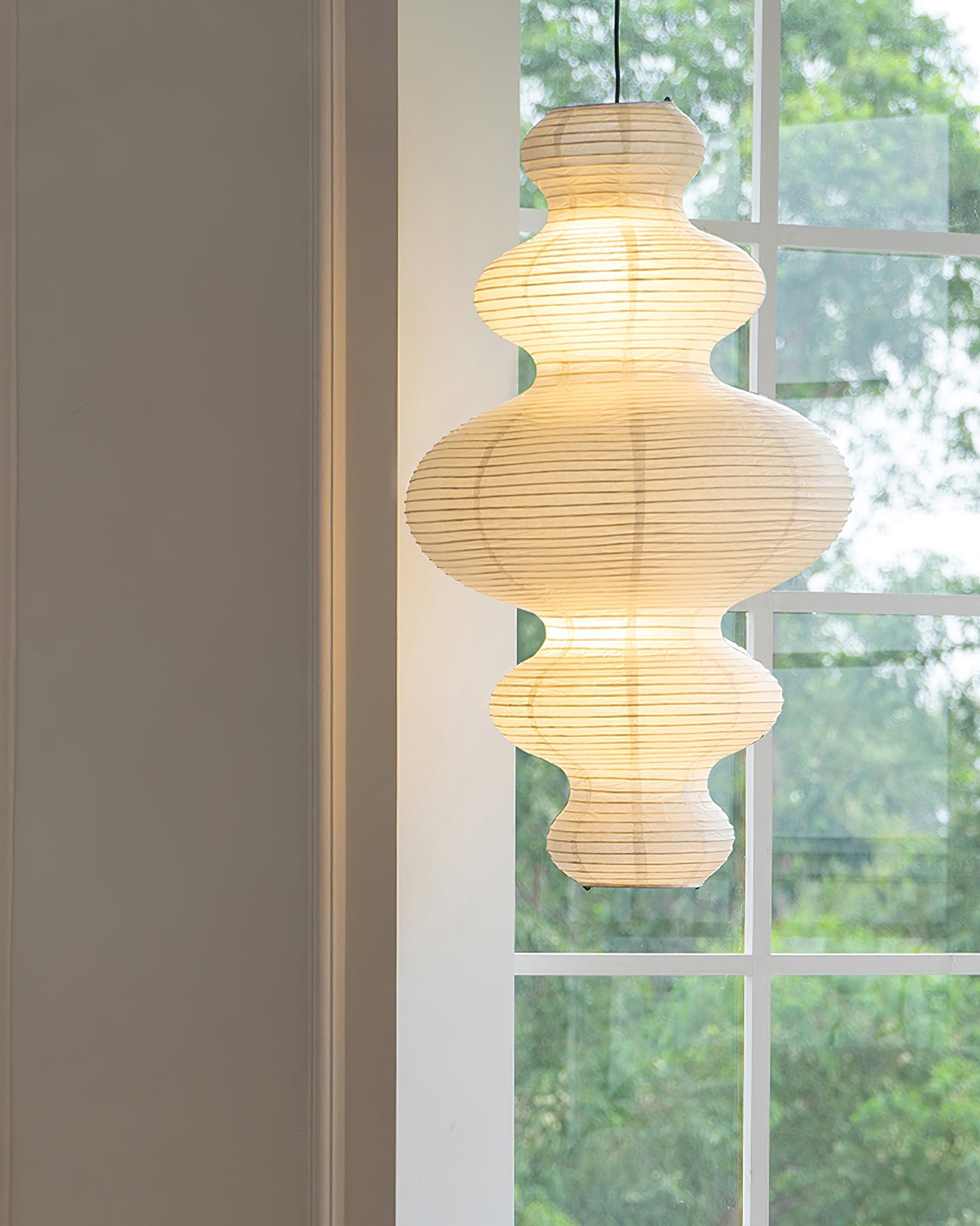 Pendant Light Rice Paper 18.5 in x 32.2 in White Dining Room Kitchen Island Hanging Lamp Sculptural Modern Minimalist | Thomler