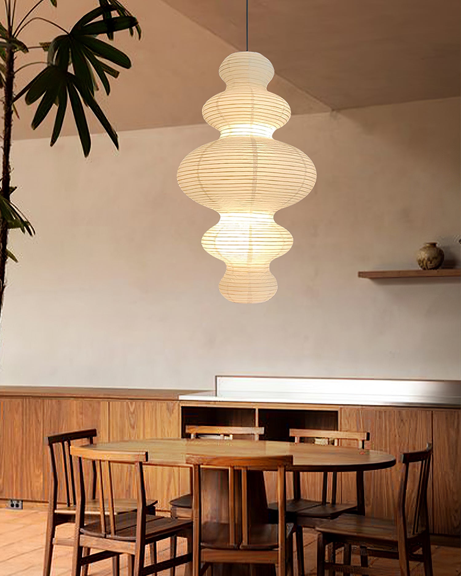 Pendant Light Rice Paper 18.5 in x 32.2 in White Dining Room Kitchen Island Hanging Lamp Sculptural Modern Minimalist | Thomler