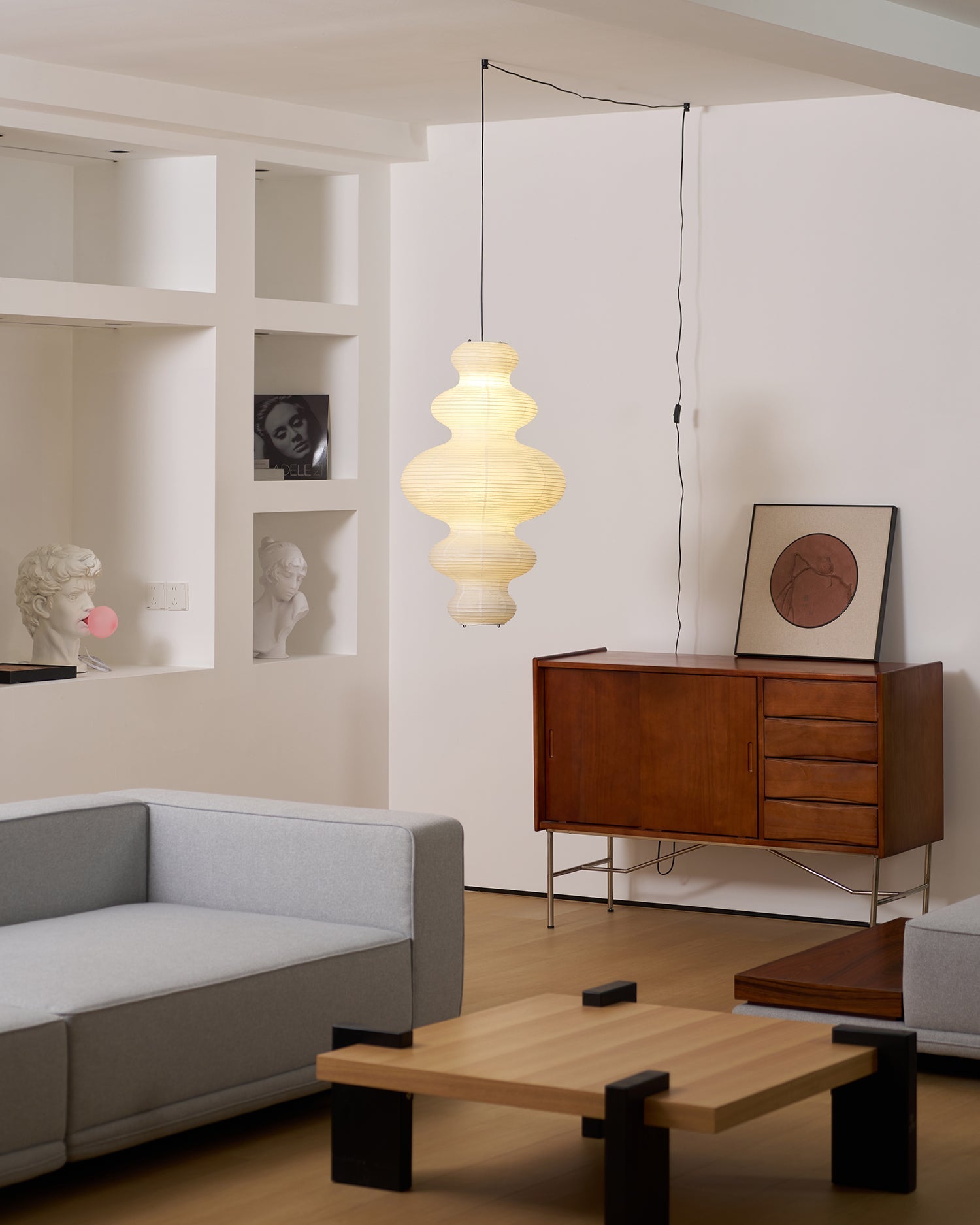 Pendant Light Rice Paper 18.5 in x 32.2 in White Dining Room Kitchen Island Hanging Lamp Sculptural Modern Minimalist | Thomler