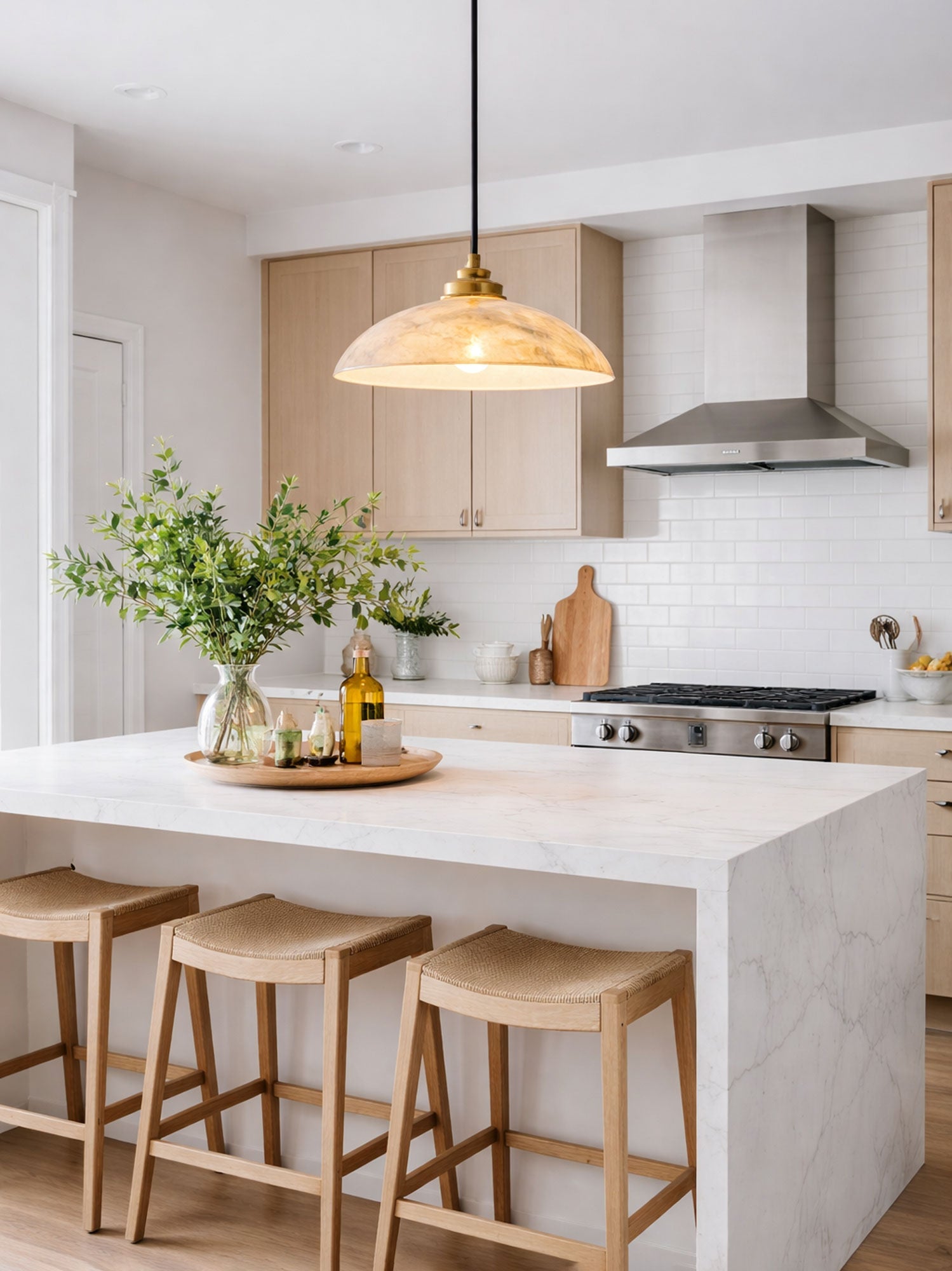 Pendant Light Alabaster Dome 15.7 in White Indoor Ceiling Kitchen Dining Room Hanging Fixture | Thomler