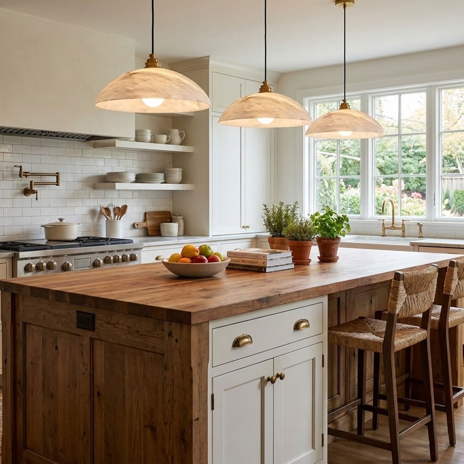 Pendant Light Alabaster Dome 15.7 in White Indoor Ceiling Kitchen Dining Room Hanging Fixture | Thomler