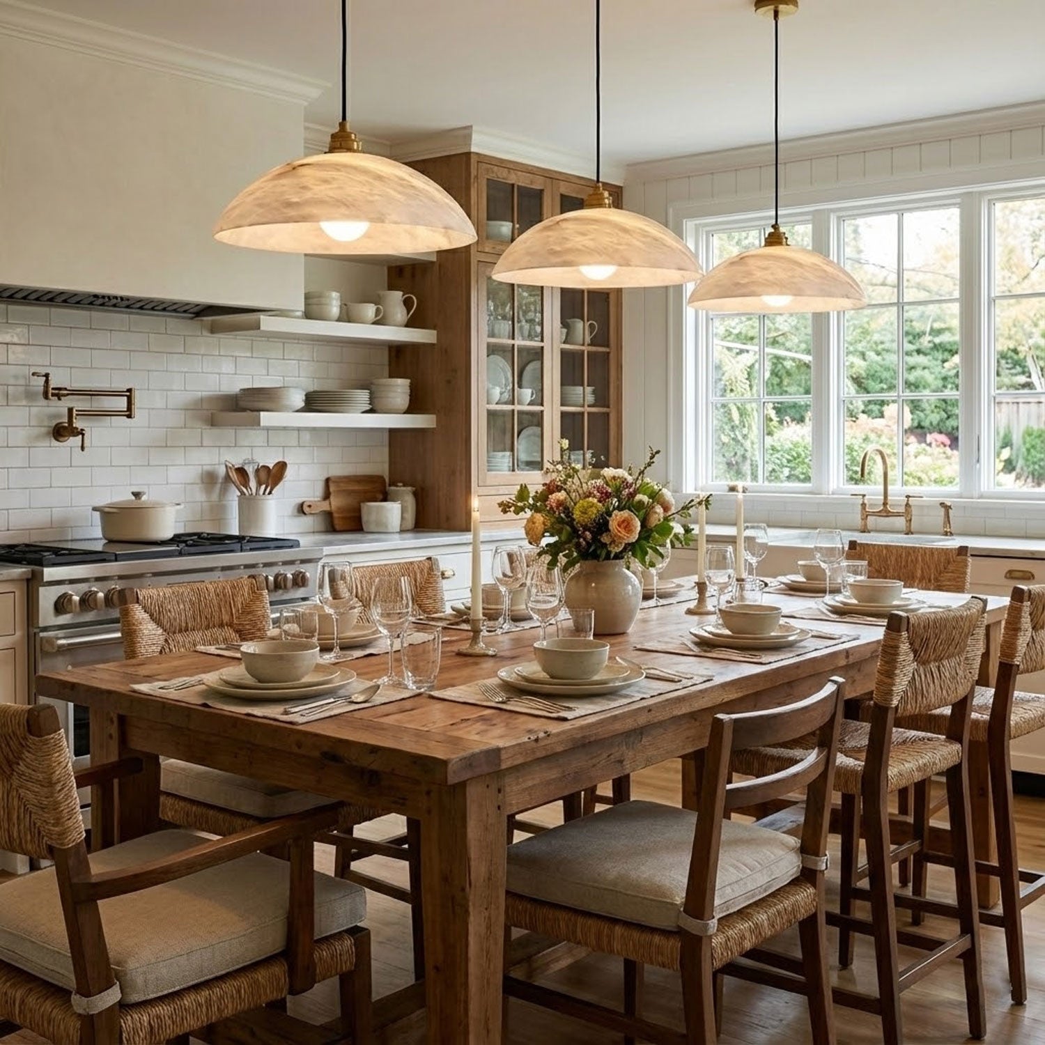 Pendant Light Alabaster Dome 15.7 in White Indoor Ceiling Kitchen Dining Room Hanging Fixture | Thomler