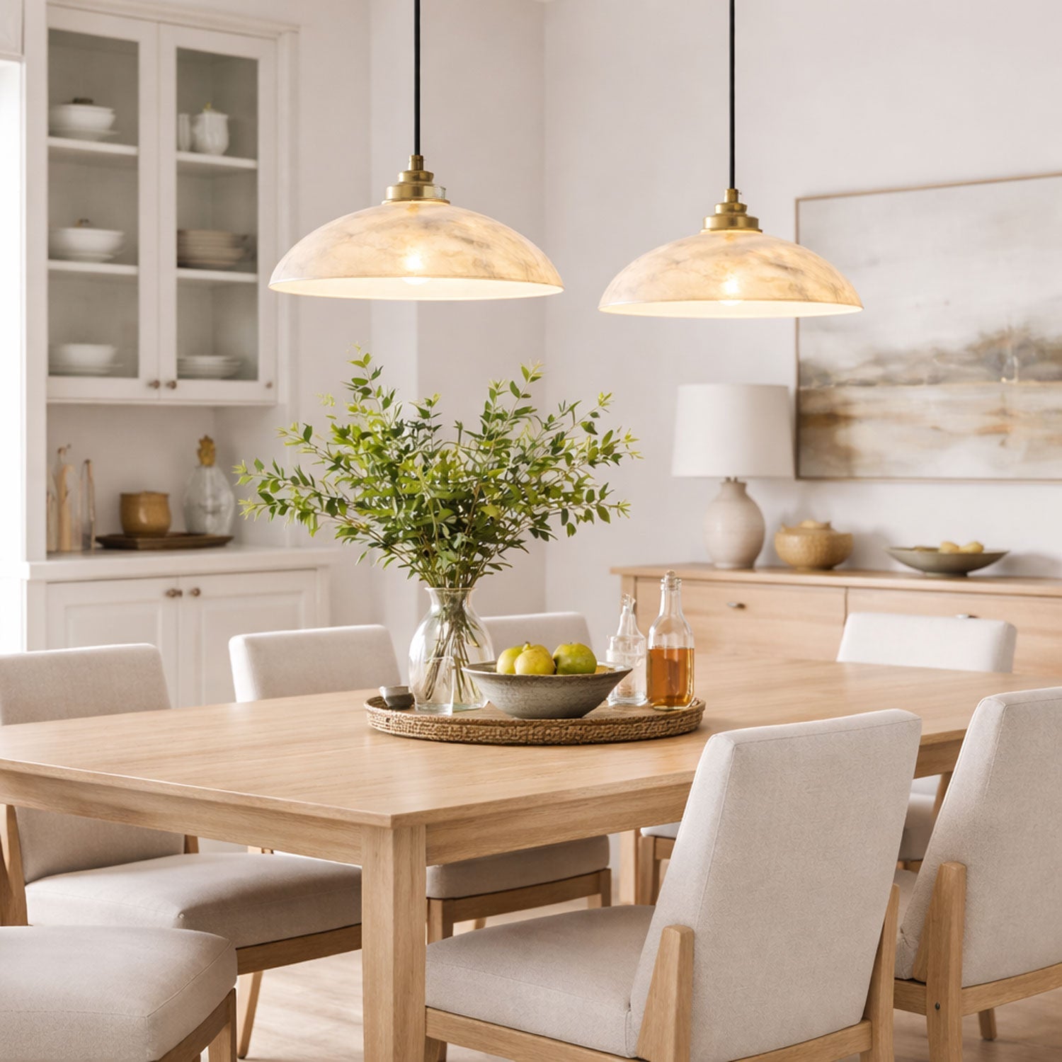 Pendant Light Alabaster Dome 15.7 in White Indoor Ceiling Kitchen Dining Room Hanging Fixture | Thomler