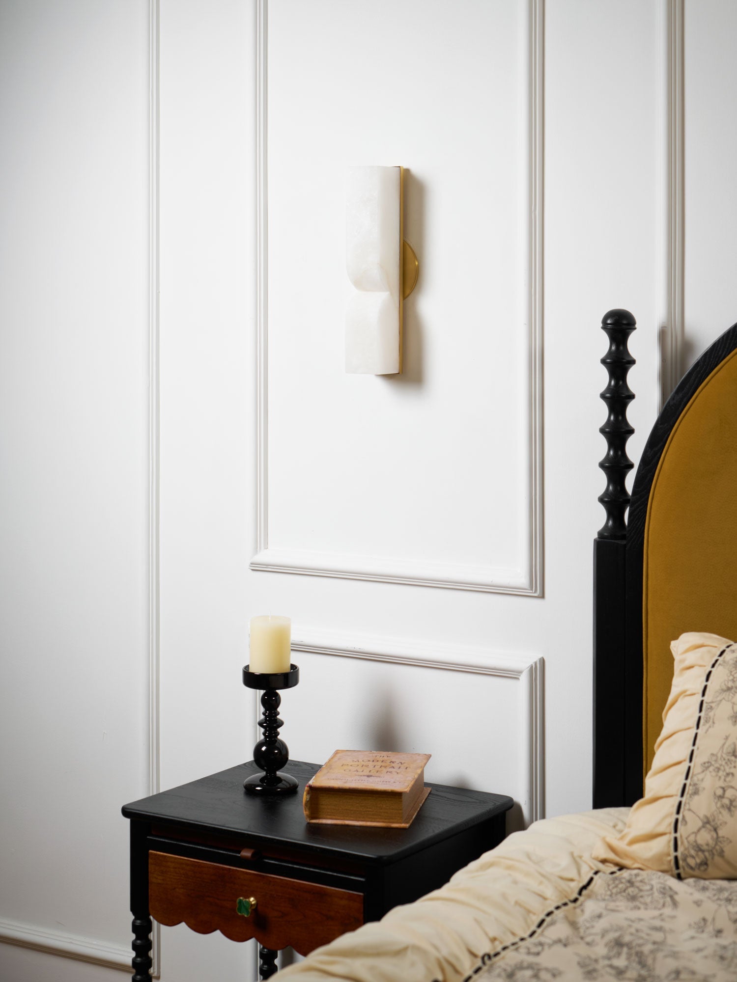 Wall Sconce Alabaster 13.8 in LED Indoor Lighting Gold Black Modern Home Bedroom Living Room Decorative Accent | Thomler