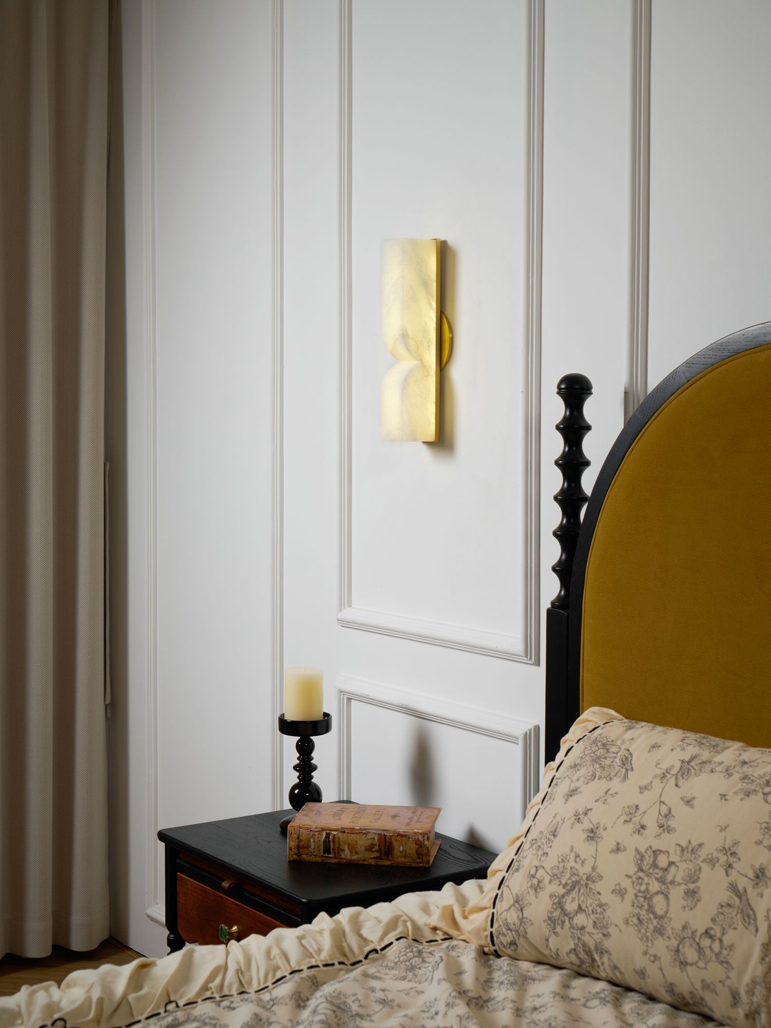 Wall Sconce Alabaster 13.8 in LED Indoor Lighting Gold Black Modern Home Bedroom Living Room Decorative Accent | Thomler