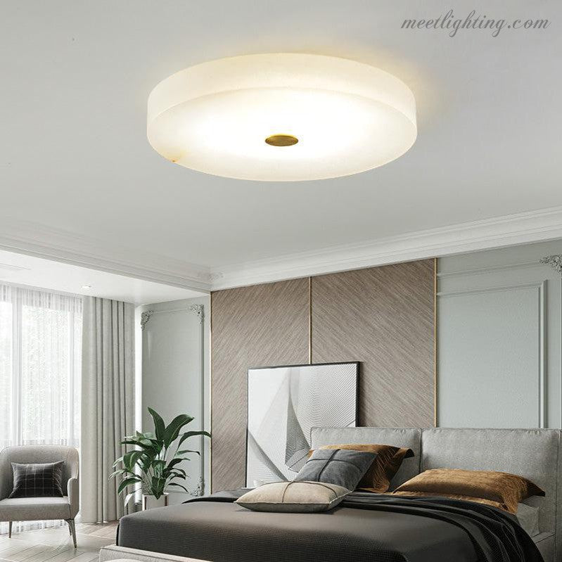 Round Natural Stone Flush Mount Ceiling Light with Integrated LED for Living Room Bedroom | Thomler