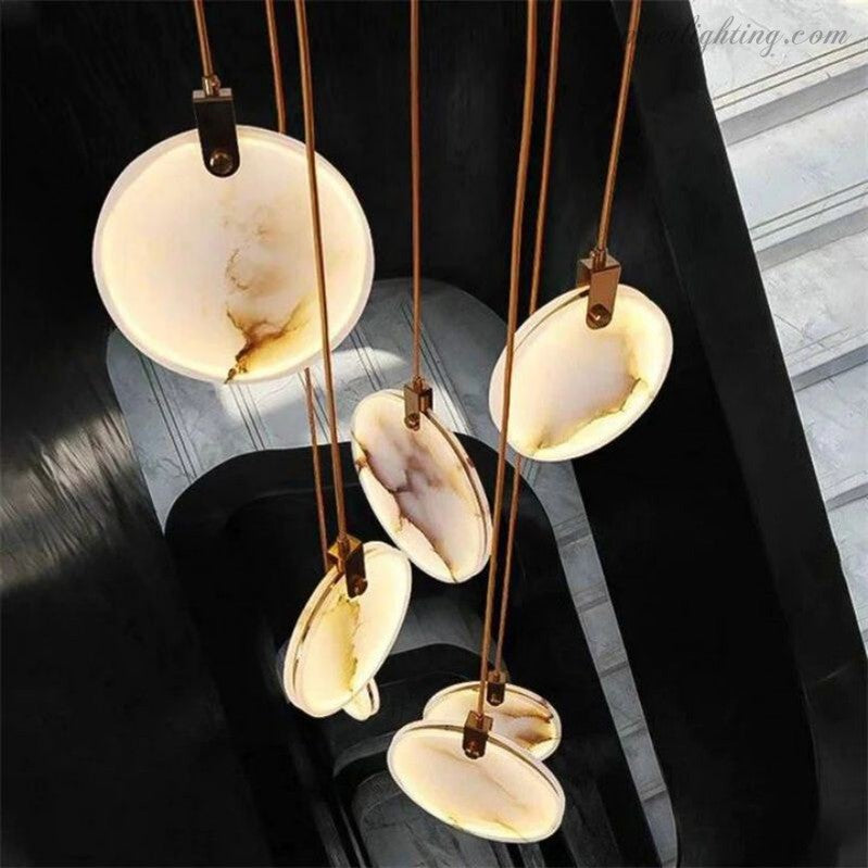 Spiral Alabaster Stairwell Chandelier Modern Multi-Tier Brass Fixture for Foyer Entryway High Ceiling Living Room | Thomler