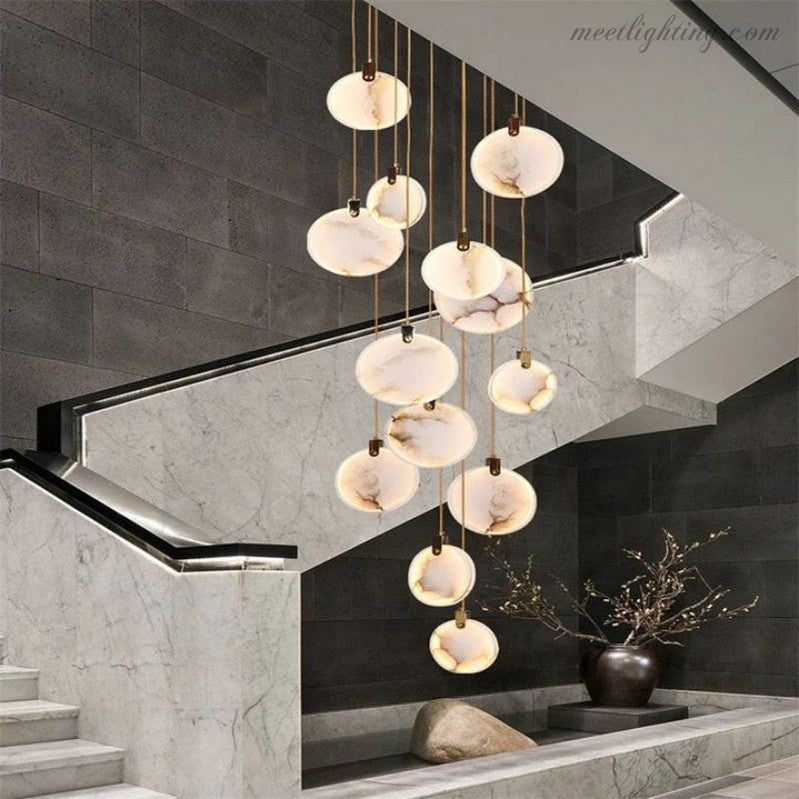 Spiral Alabaster Stairwell Chandelier Modern Multi-Tier Brass Fixture for Foyer Entryway High Ceiling Living Room | Thomler