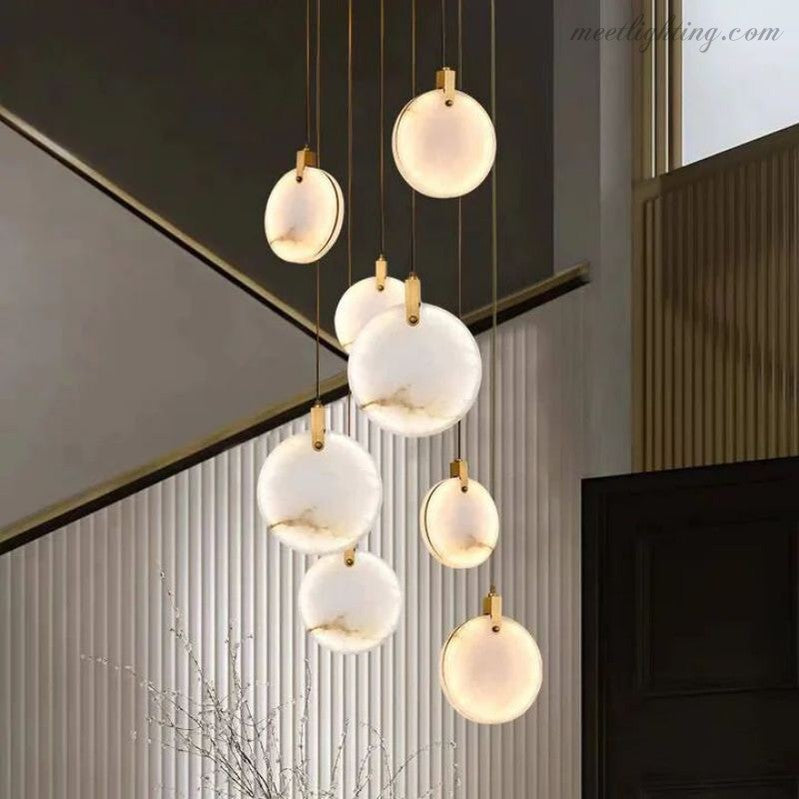 Spiral Alabaster Stairwell Chandelier Modern Multi-Tier Brass Fixture for Foyer Entryway High Ceiling Living Room | Thomler