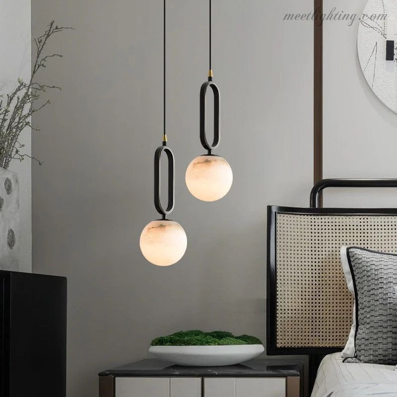 Oval Alabaster Pendant Light with Teardrop Shape for Dining Room & Living Room – Hardwired Ceiling Fixture – G9 Bulb Included | Thomler