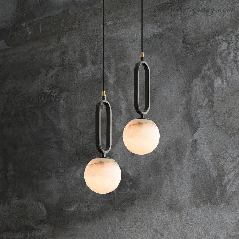 Oval Alabaster Pendant Light with Teardrop Shape for Dining Room & Living Room – Hardwired Ceiling Fixture – G9 Bulb Included | Thomler