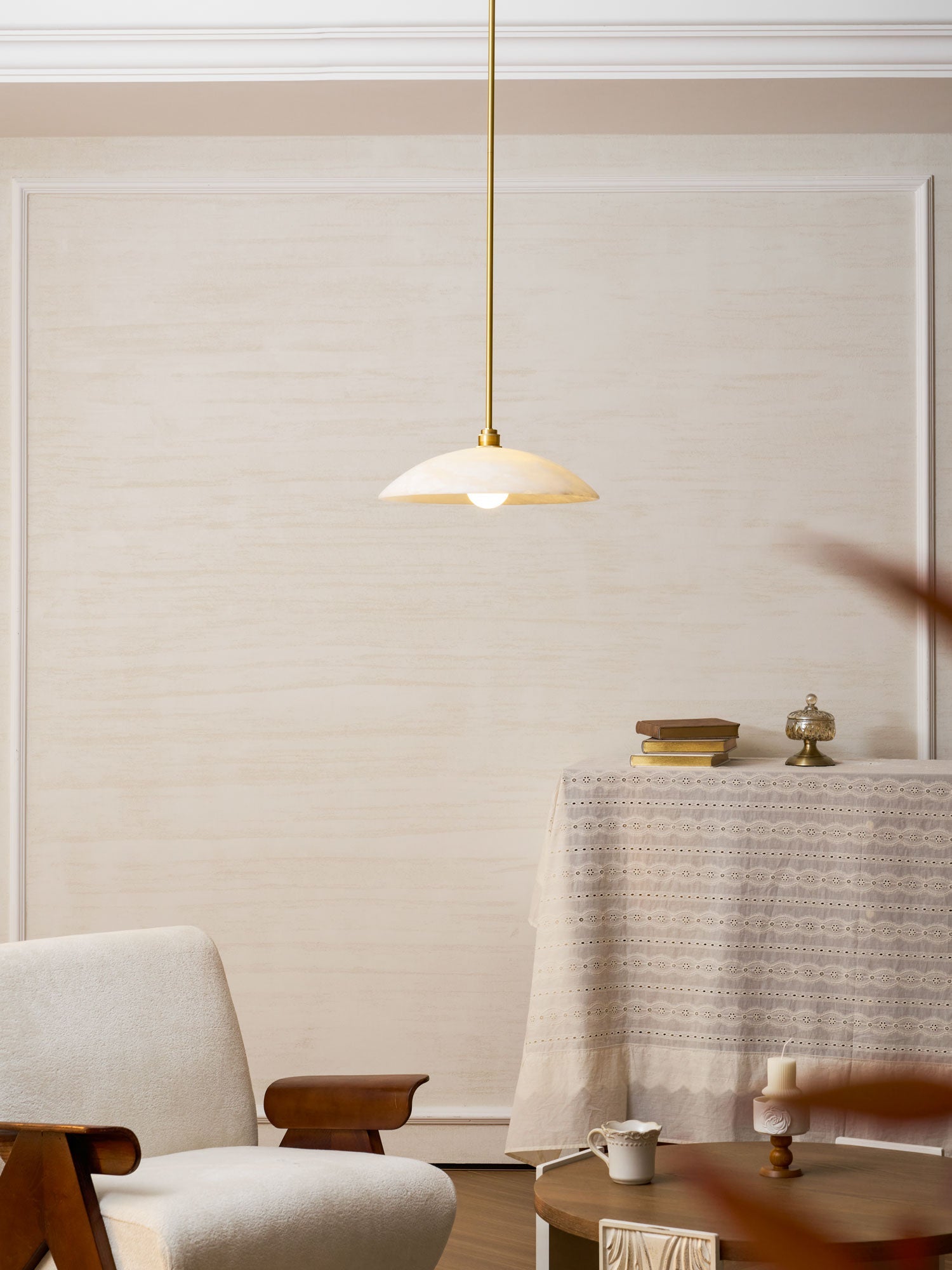 Pendant Light Alabaster Dome 15.7 in White Indoor Ceiling Kitchen Dining Room Hanging Fixture | Thomler