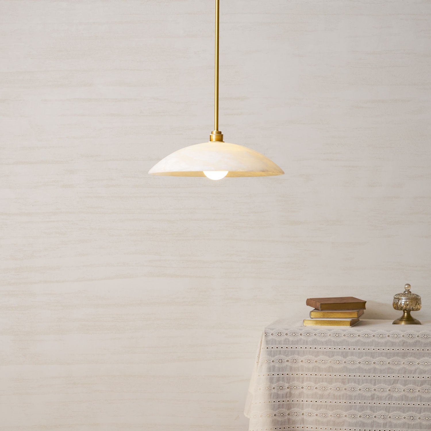 Pendant Light Alabaster Dome 15.7 in White Indoor Ceiling Kitchen Dining Room Hanging Fixture | Thomler