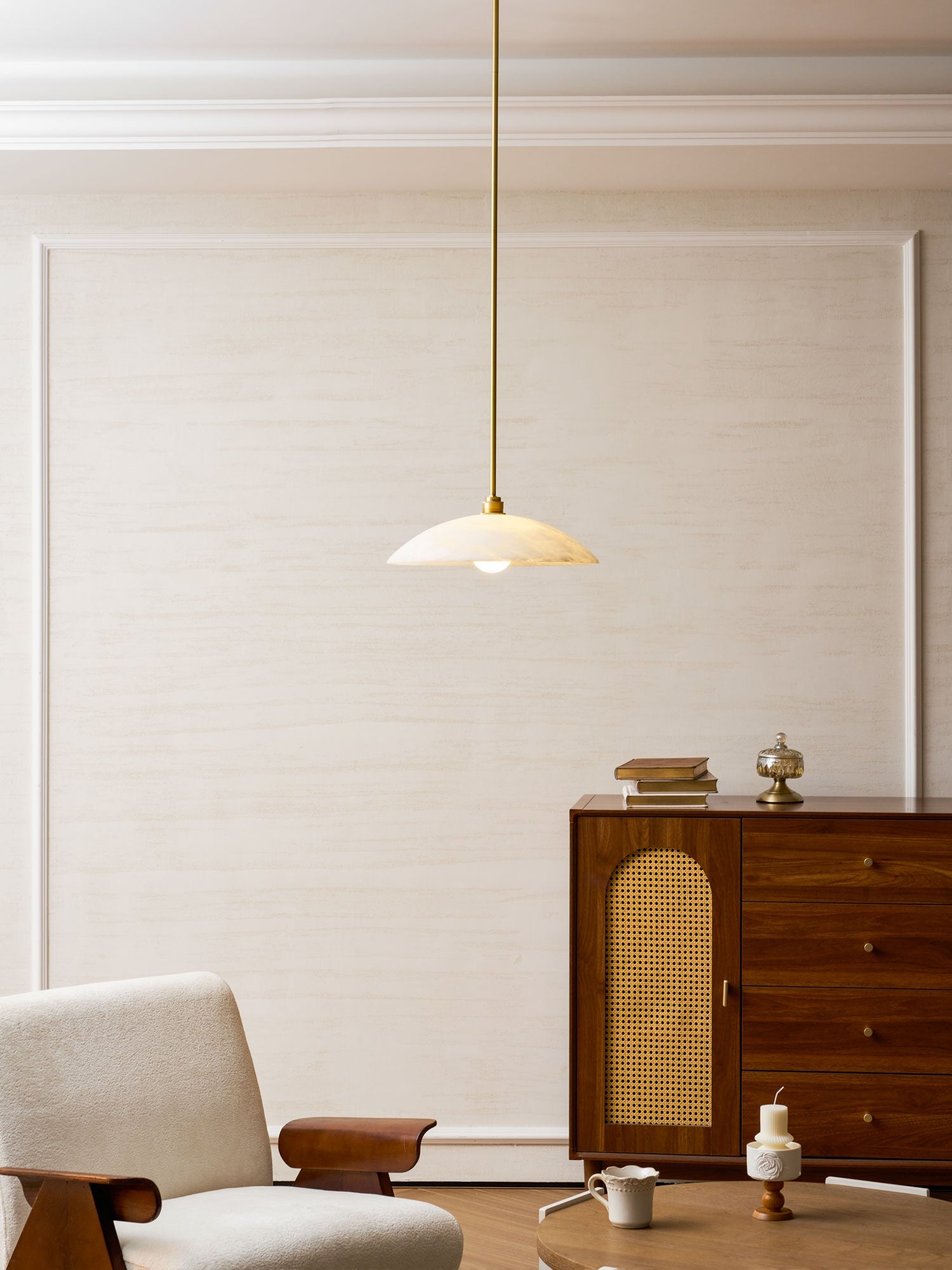 Pendant Light Alabaster Dome 15.7 in White Indoor Ceiling Kitchen Dining Room Hanging Fixture | Thomler