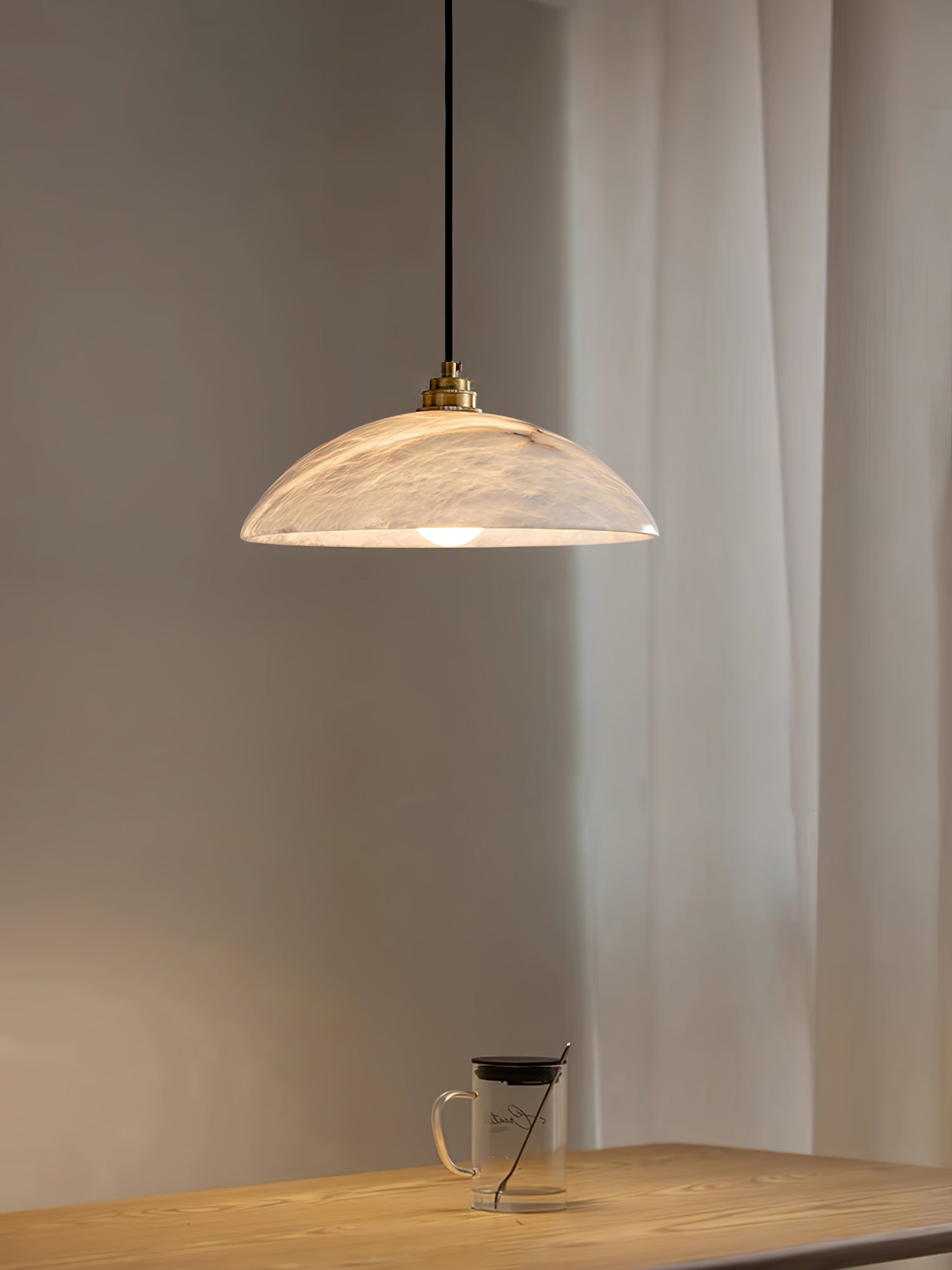 Pendant Light Alabaster Dome 15.7 in White Indoor Ceiling Kitchen Dining Room Hanging Fixture | Thomler