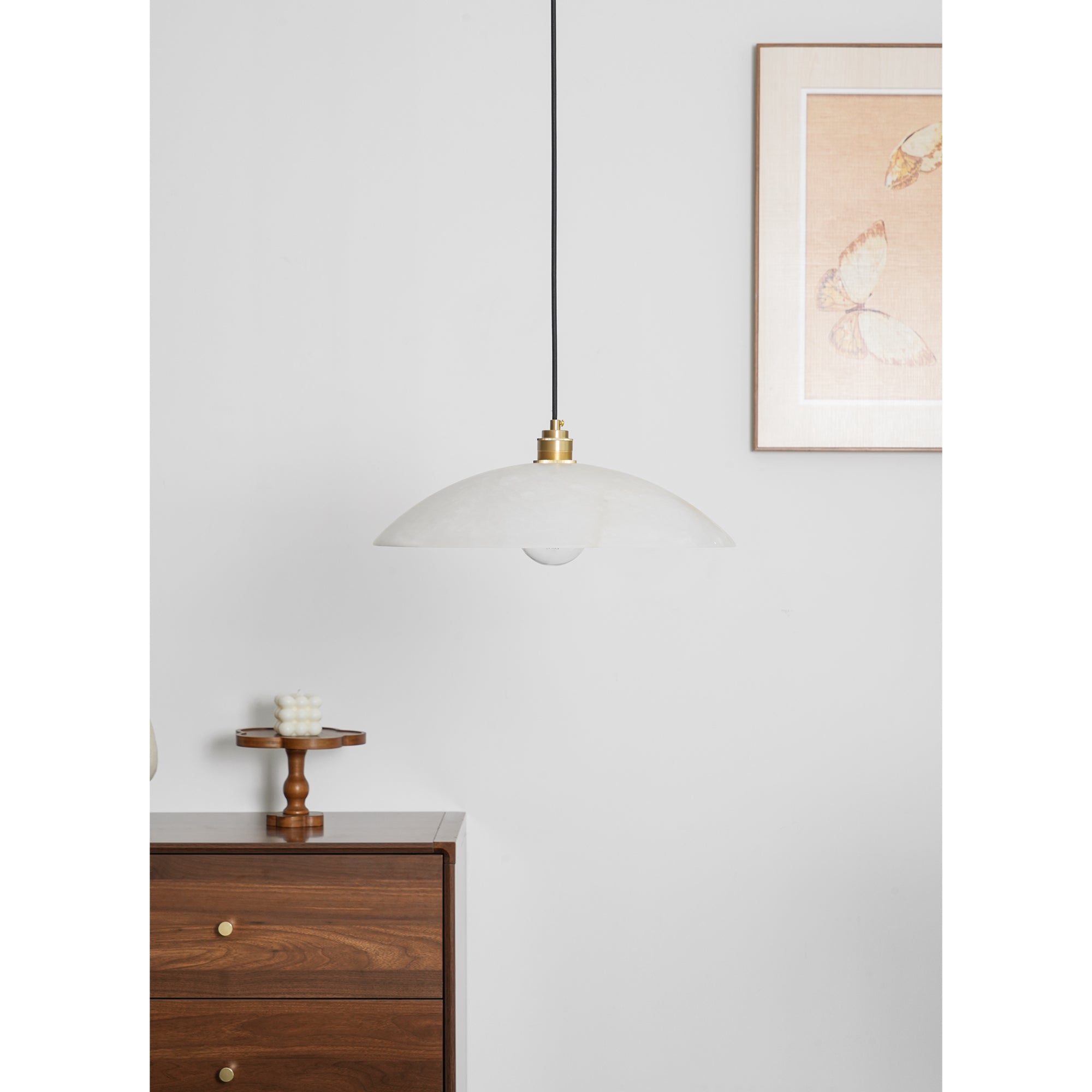 Pendant Light Alabaster Dome 15.7 in White Indoor Ceiling Kitchen Dining Room Hanging Fixture | Thomler